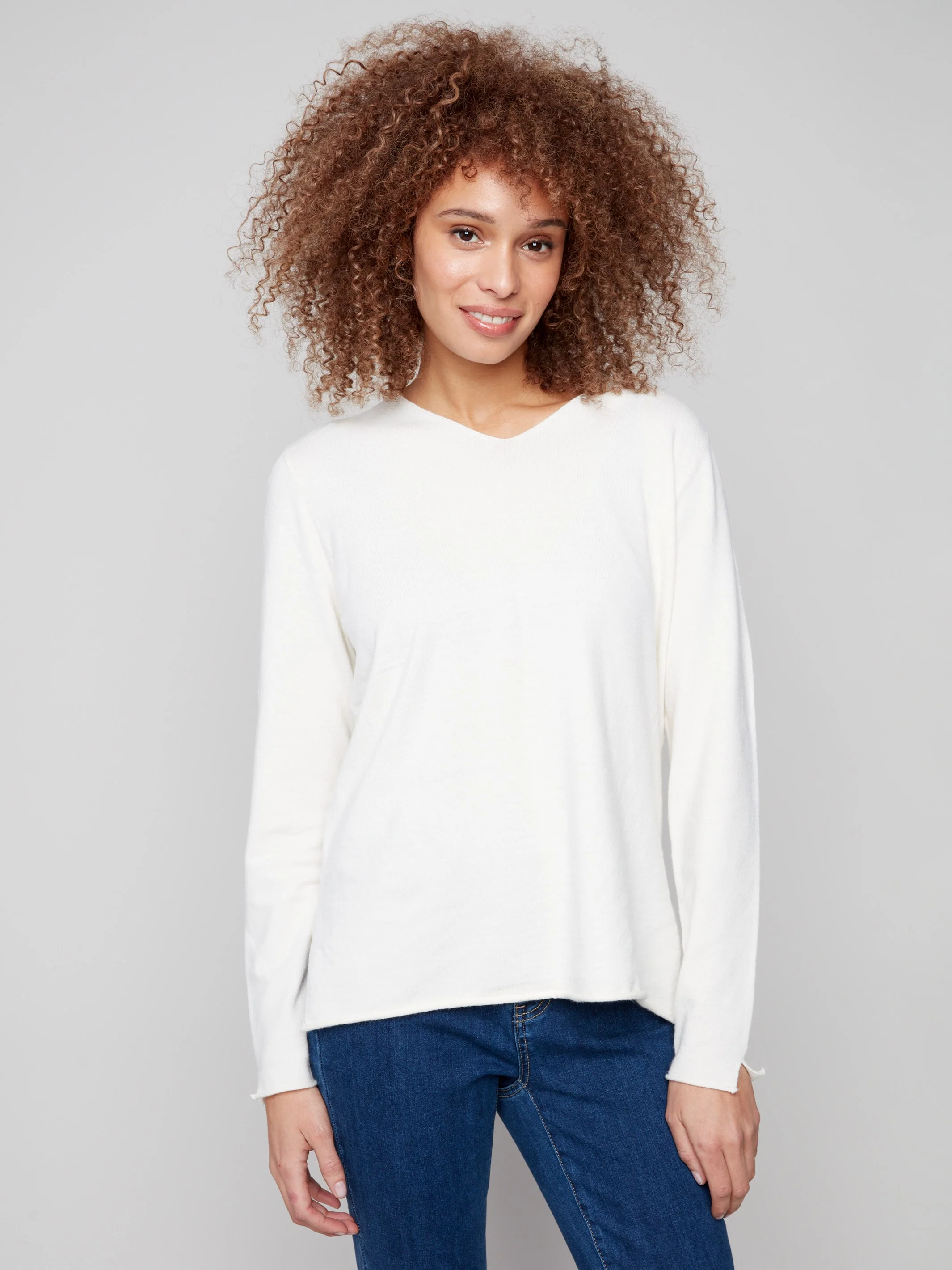 Basic V-Neck Sweater - Ecru