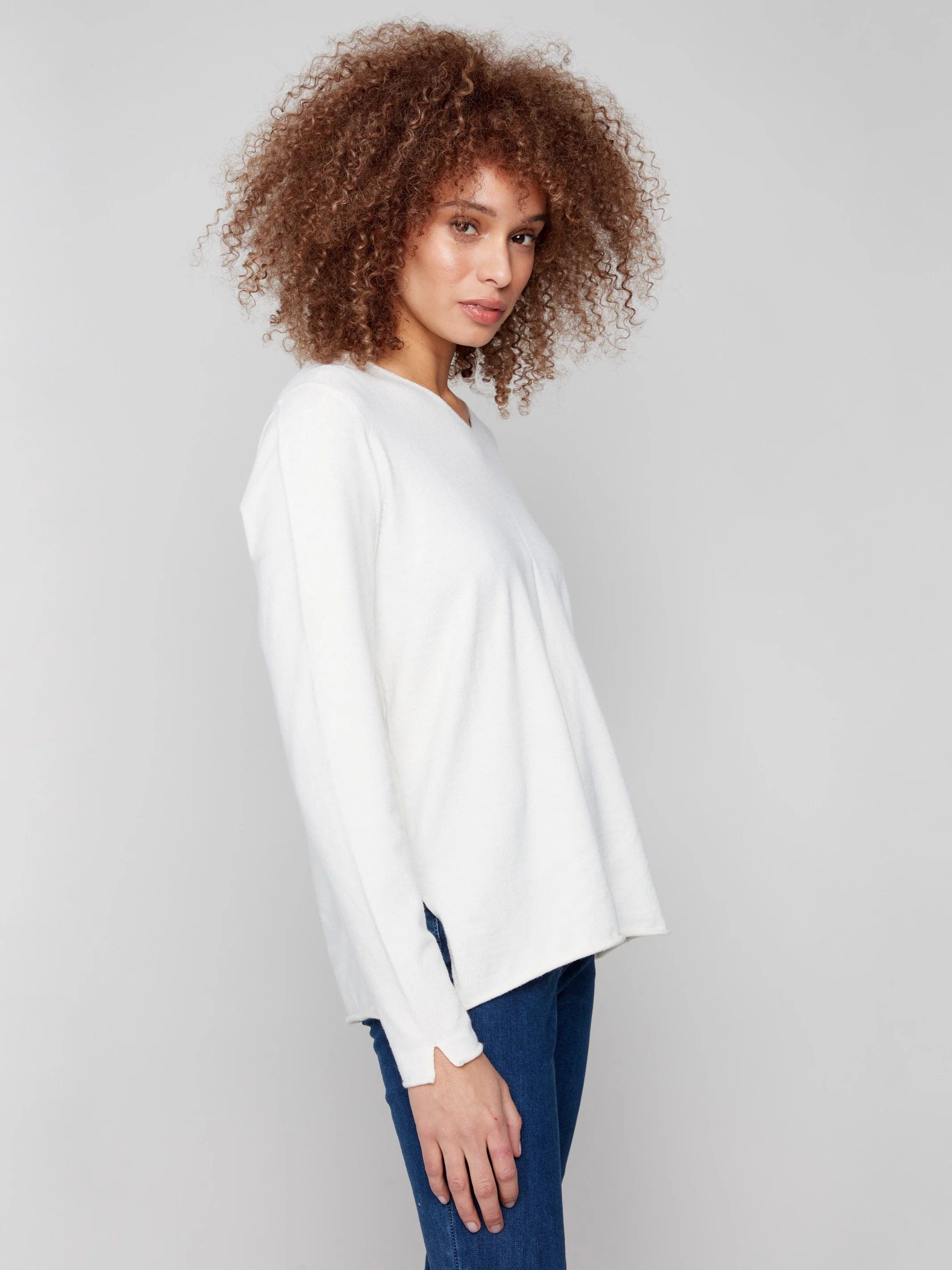 Basic V-Neck Sweater - Ecru - Image 2