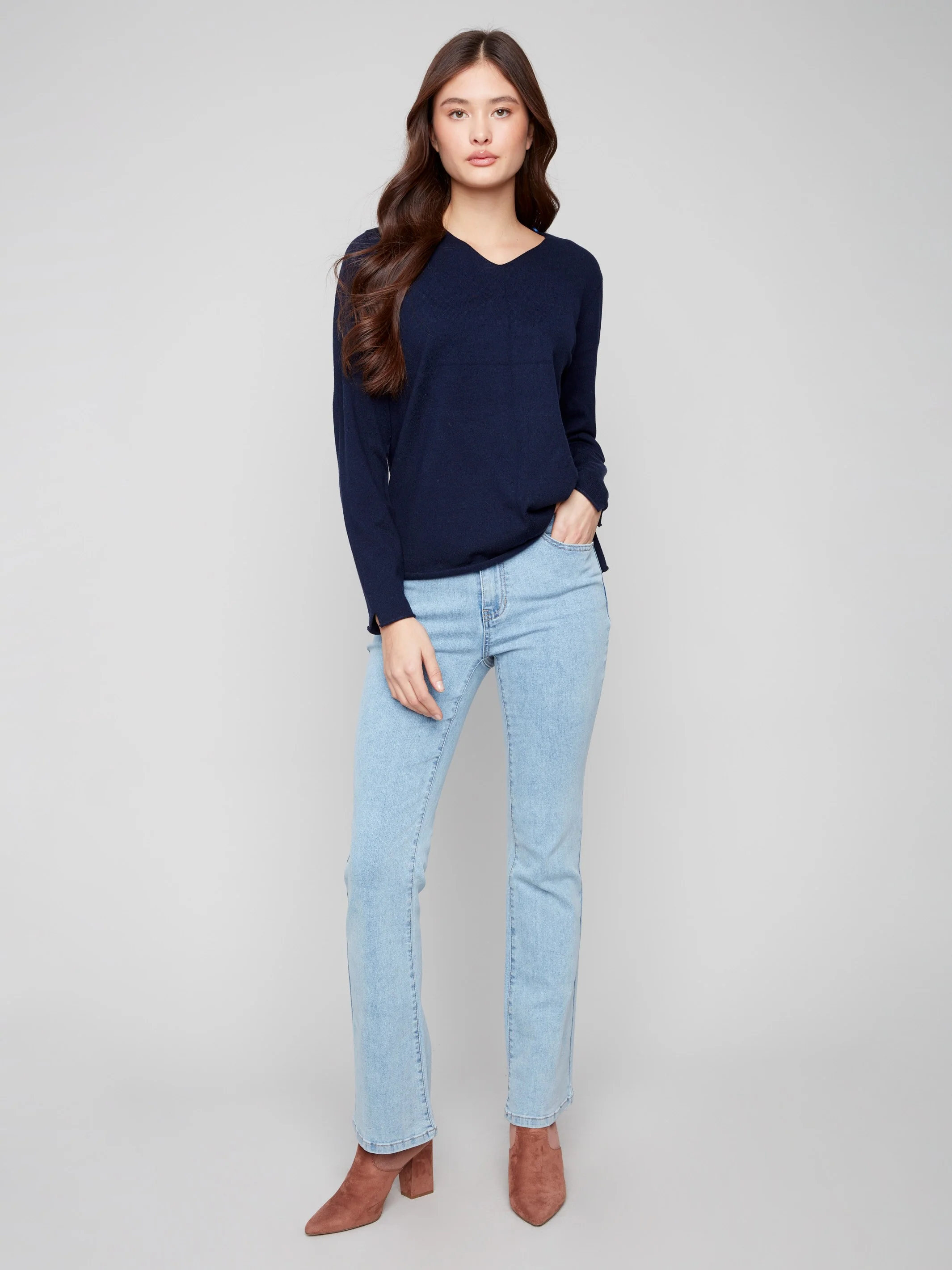 Basic V-Neck Sweater - Navy - Image 2