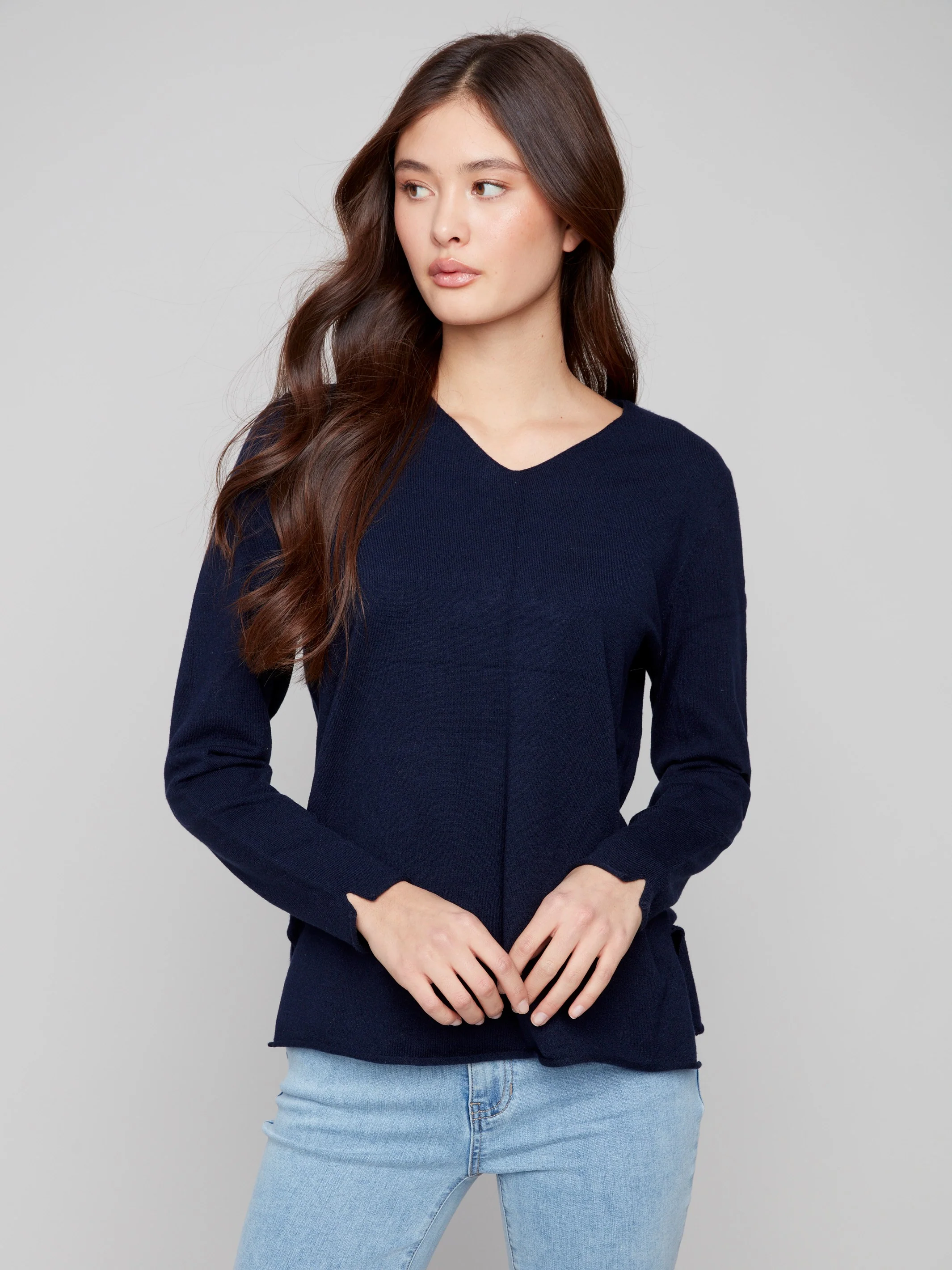 Basic V-Neck Sweater - Navy - Image 3