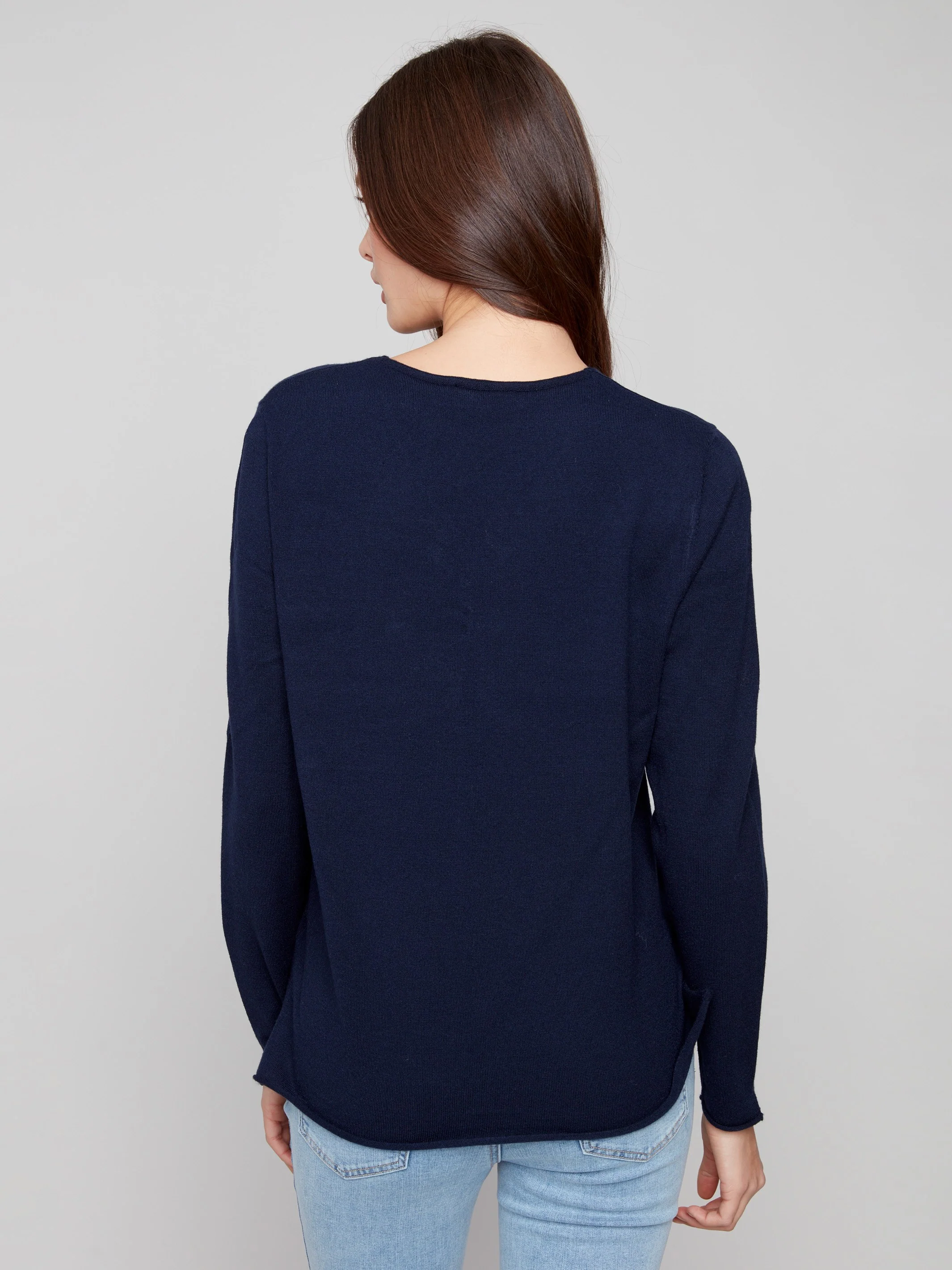 Basic V-Neck Sweater - Navy - Image 5