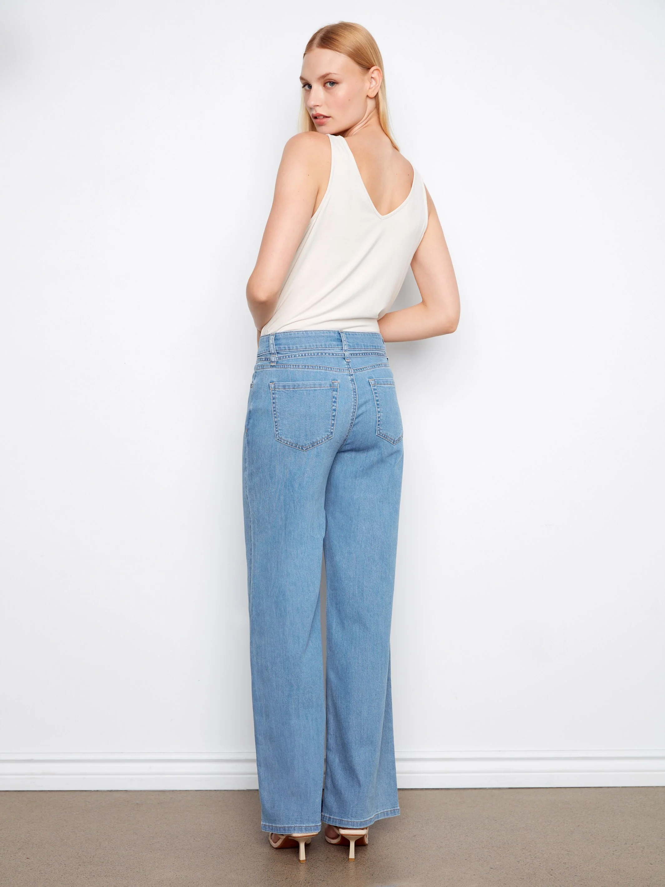 Belted Wide Leg Jeans - Light Blue - Image 6