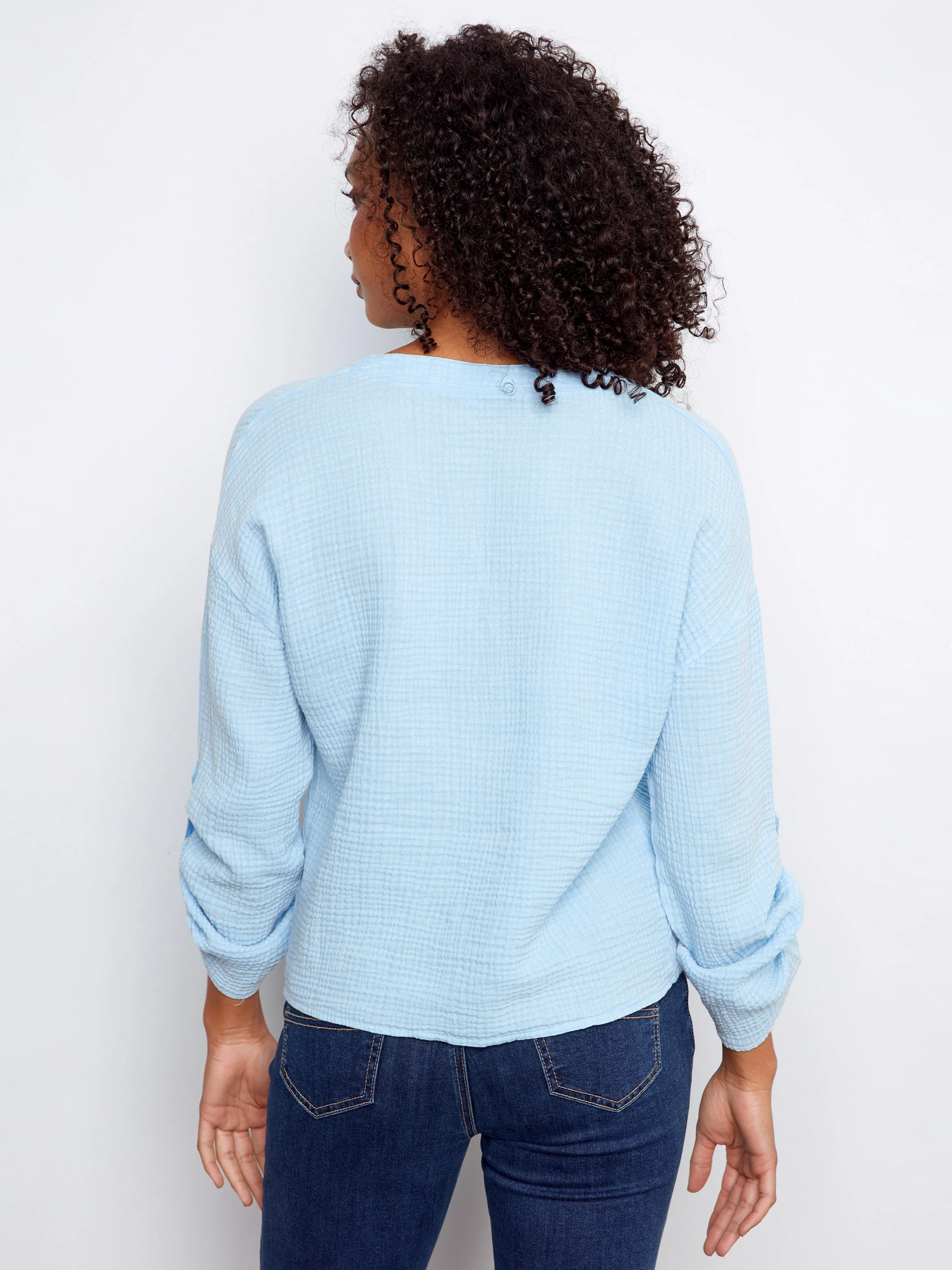 Bubble Cotton Blouse With Front Twist - Bluebell - Image 4
