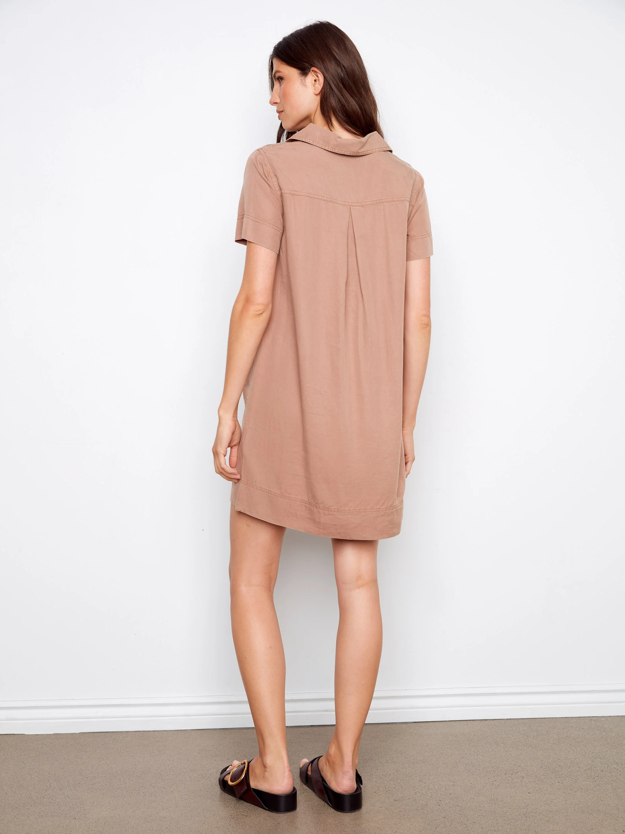 Collared V-Neck Tencel Dress - Desert - Image 3
