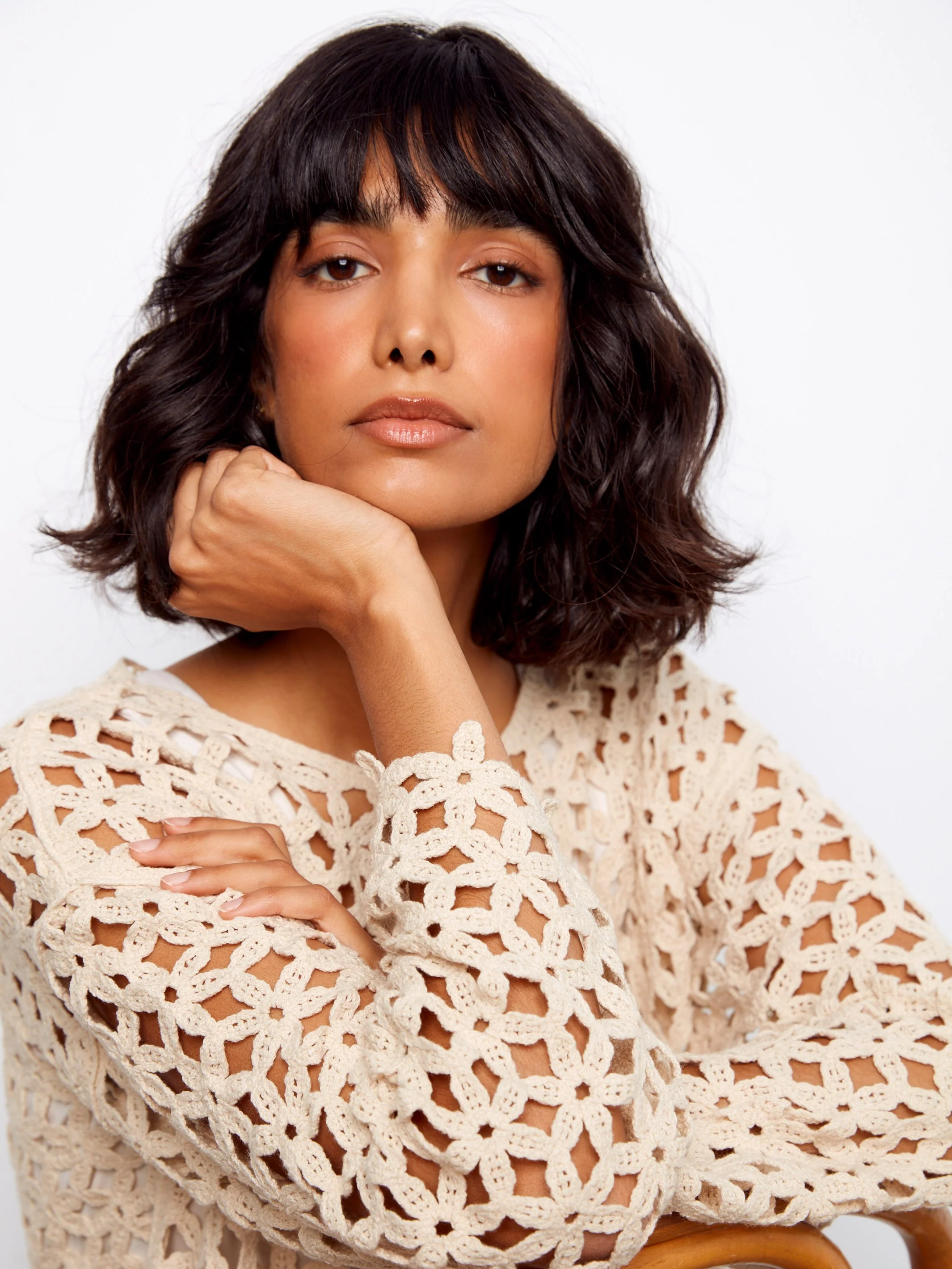 Cotton Blend Crochet Flower Top - Natural - Image 8