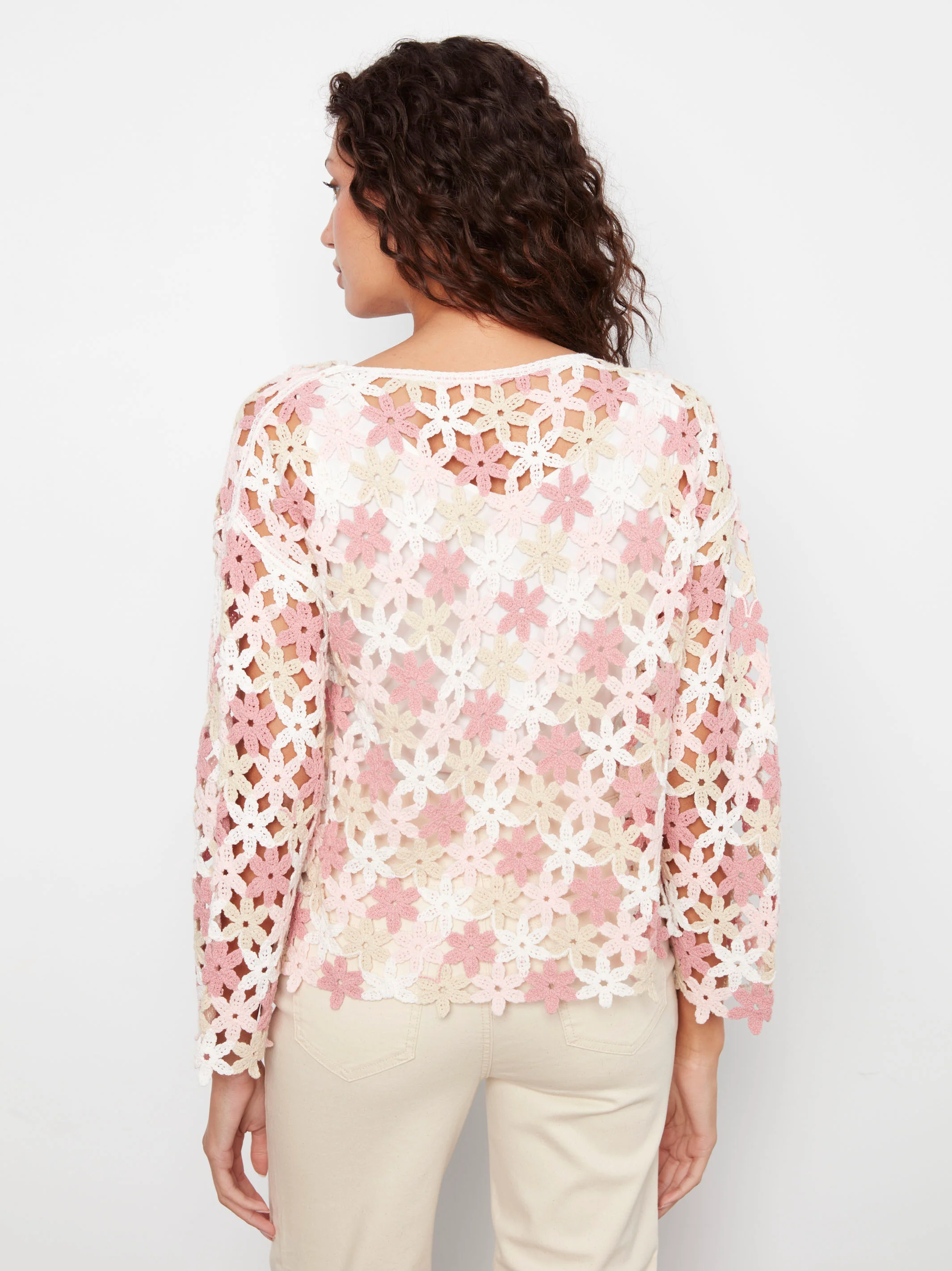 Cotton Blend Crochet Flower Top - Carnation - Image 6