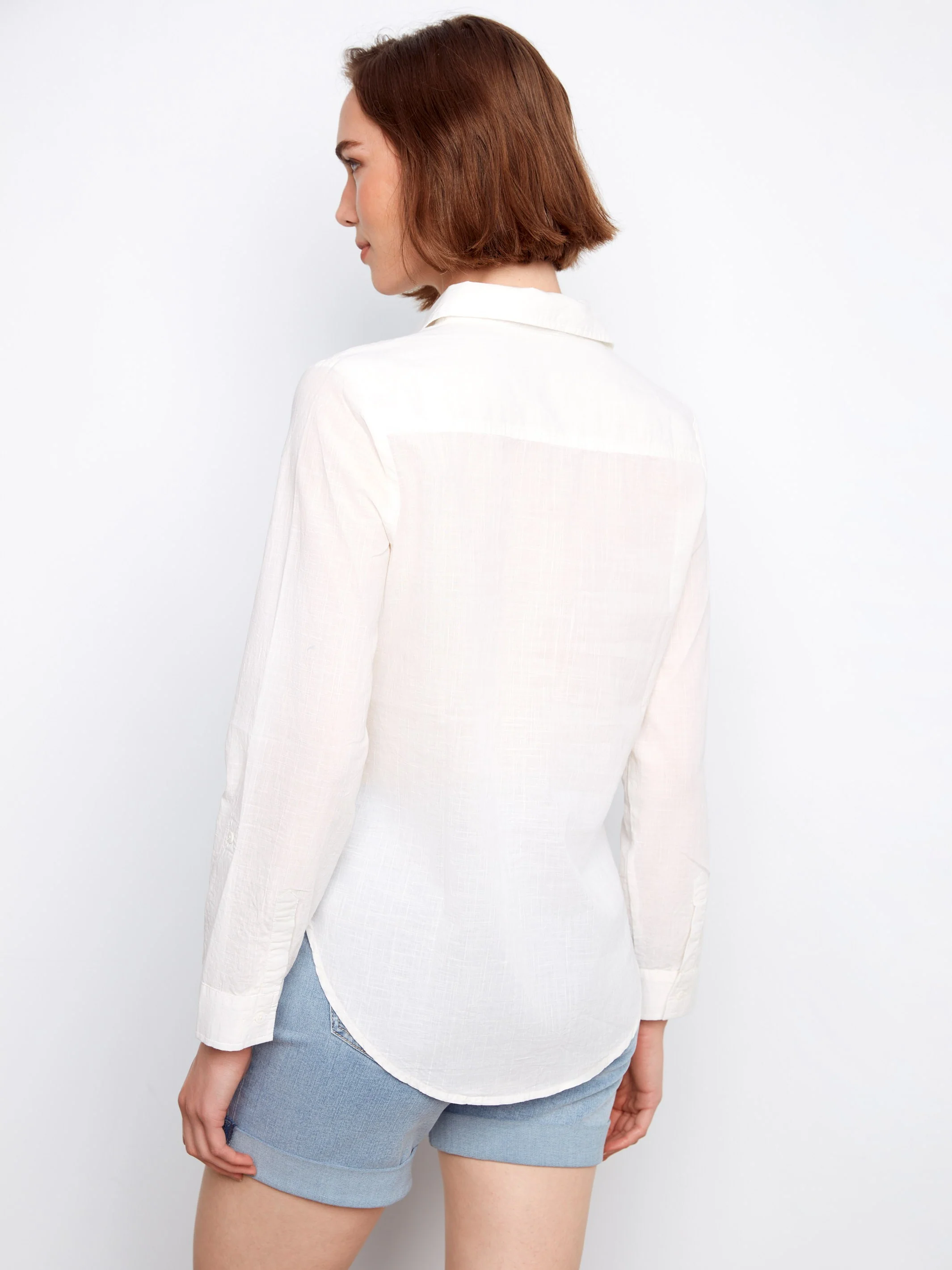 Cotton Button-Up Shirt - White - Image 5