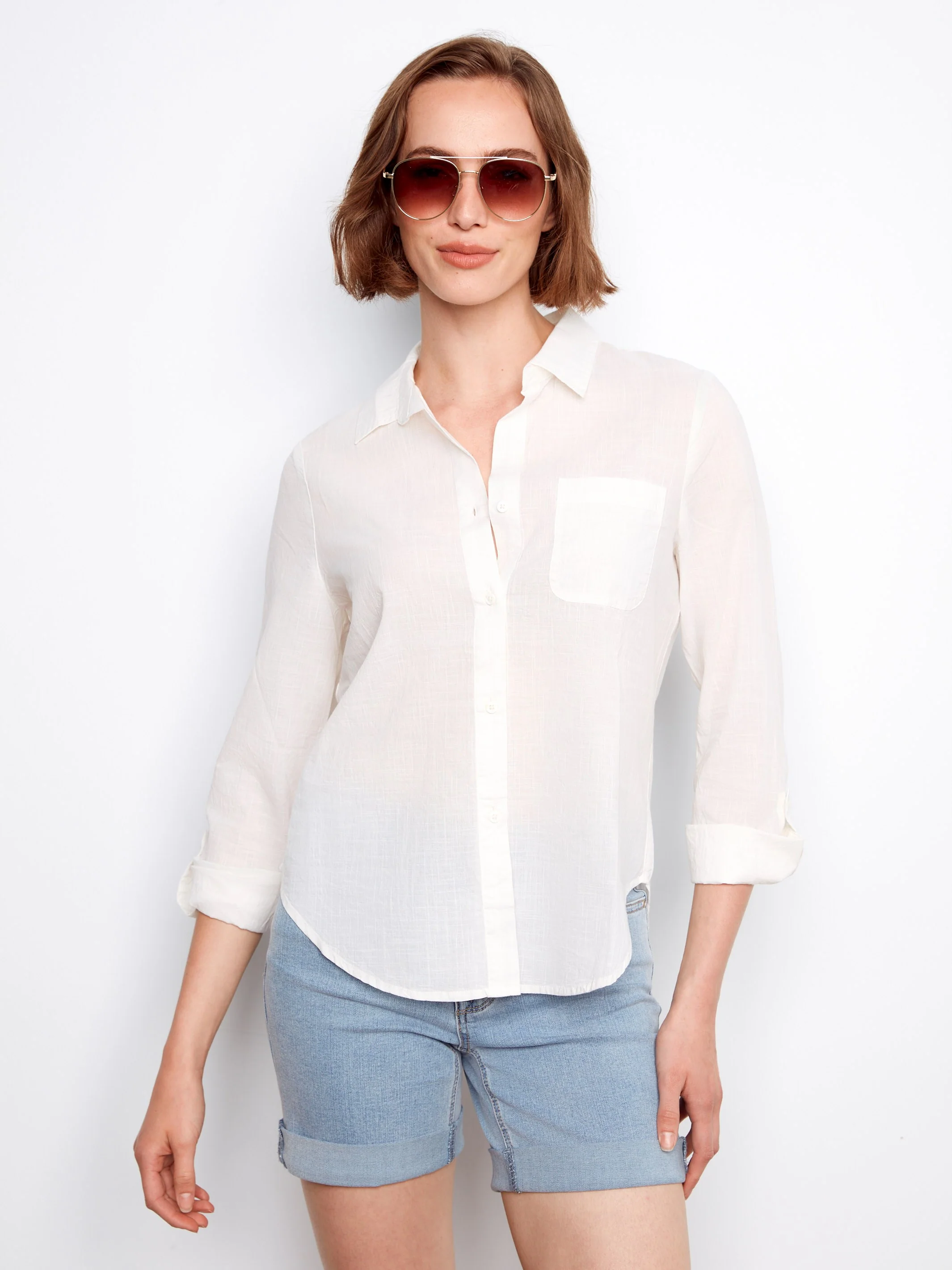 Cotton Button-Up Shirt - White - Image 6