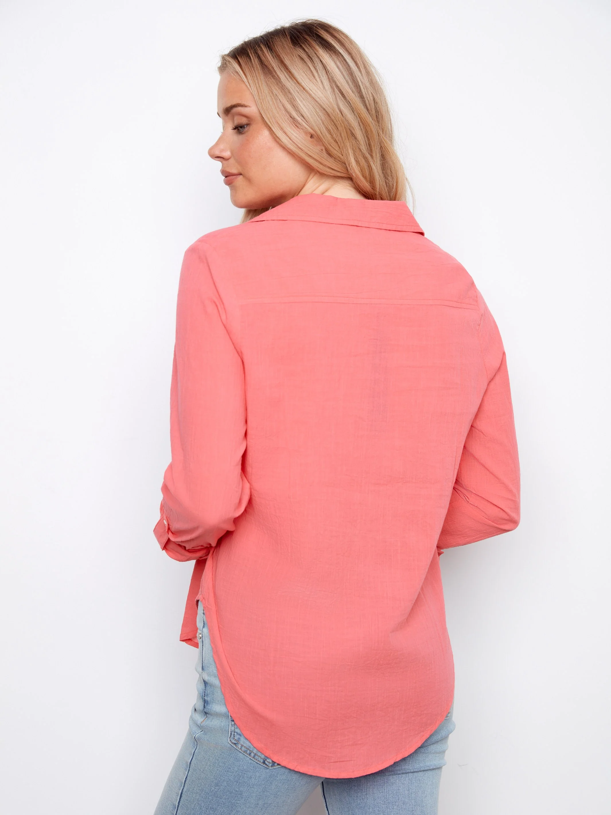 Cotton Button-Up Shirt - Sorbet - Image 5