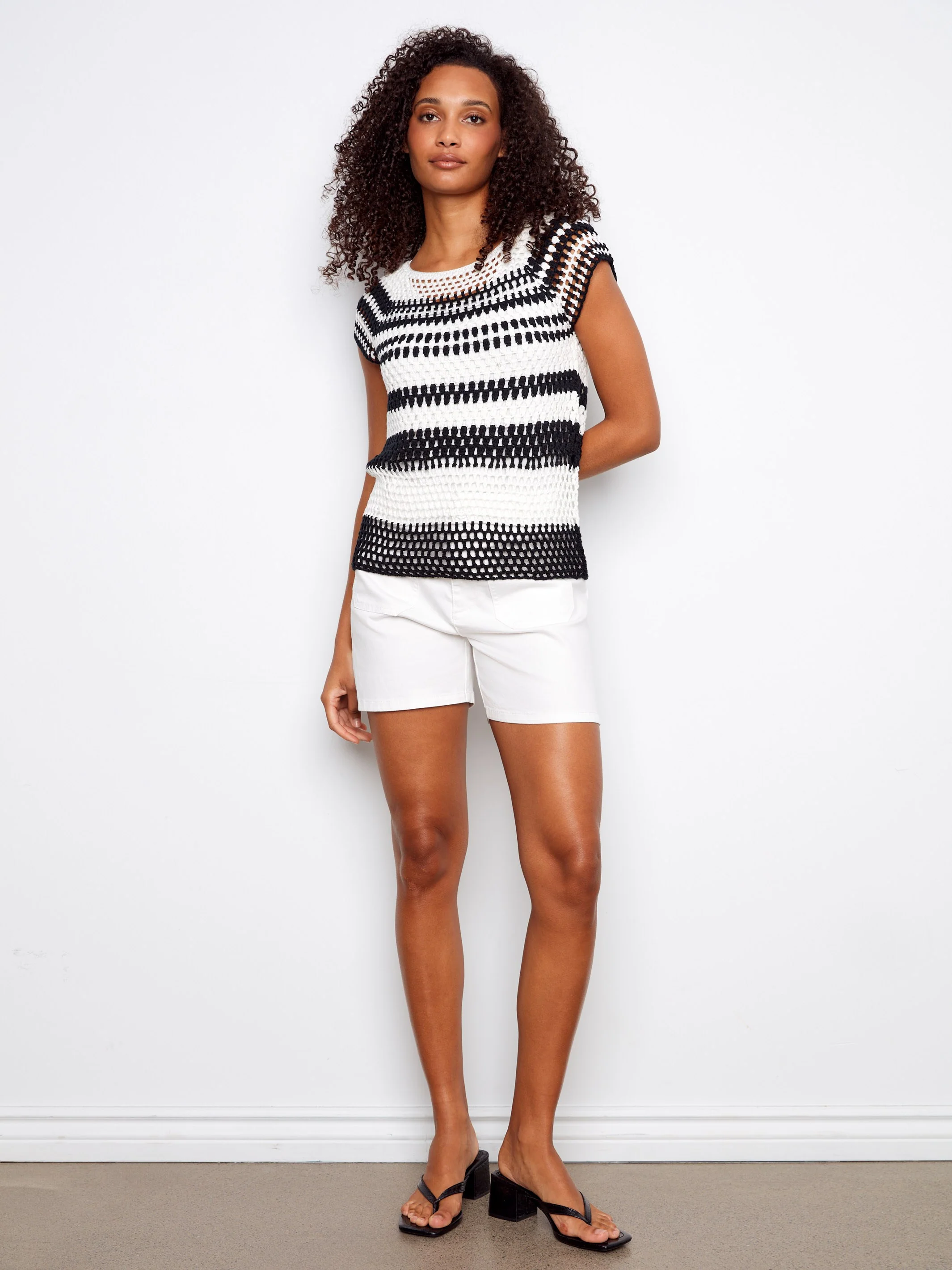 Crochet Cap Sleeve Top - Black - Image 3