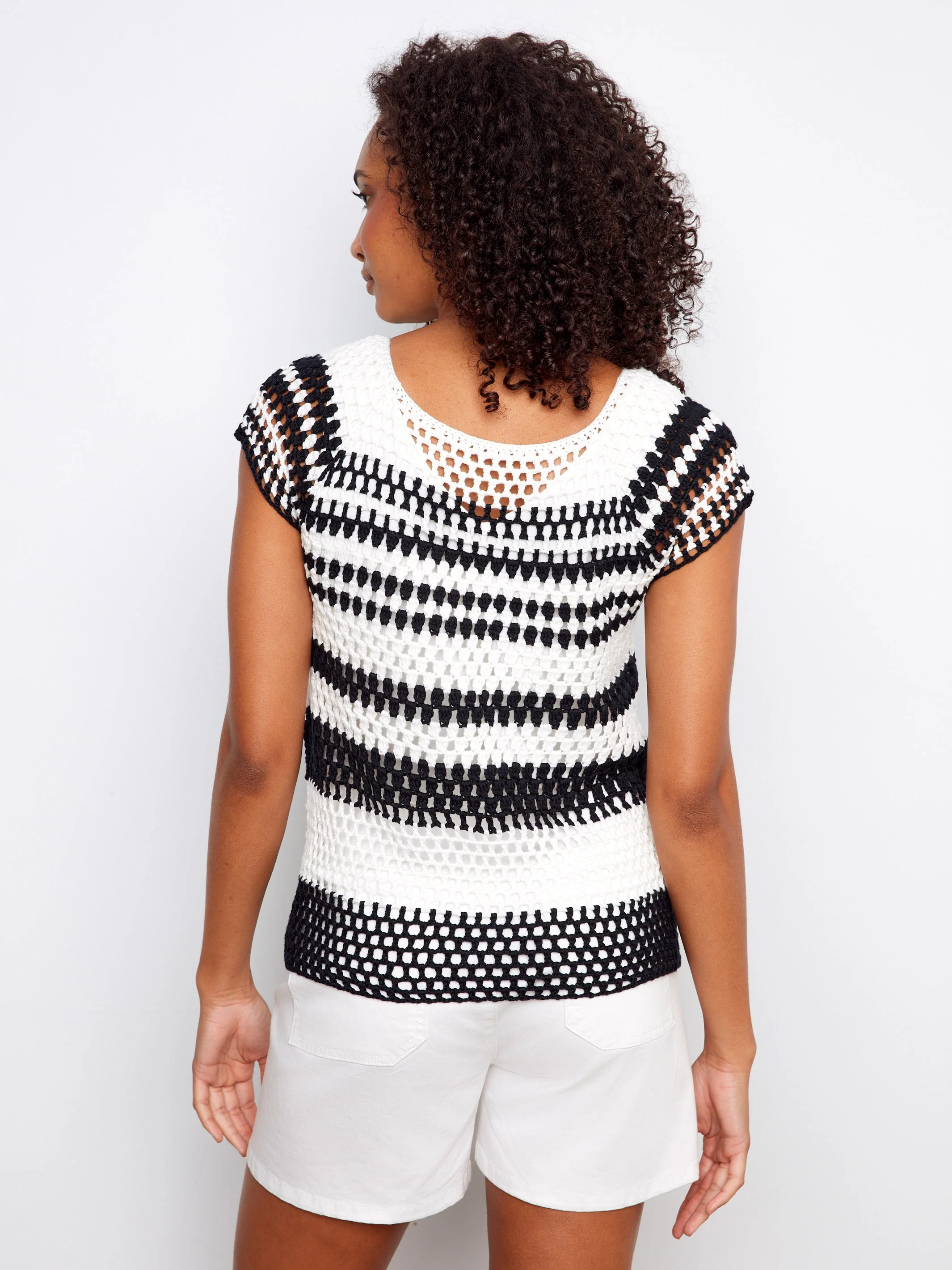 Crochet Cap Sleeve Top - Black - Image 4