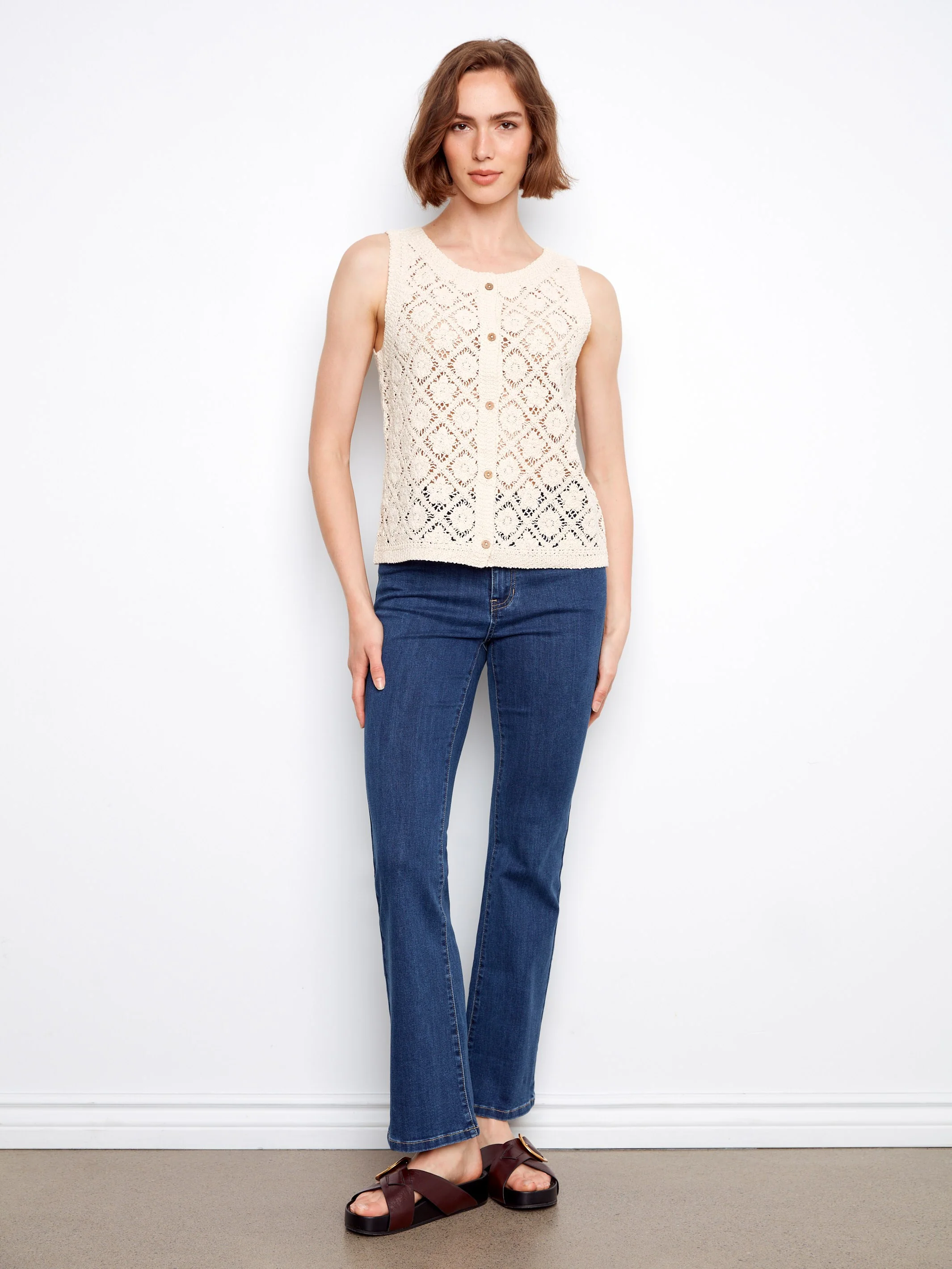 Crochet Cotton Sleeveless Vest - Natural - Image 5