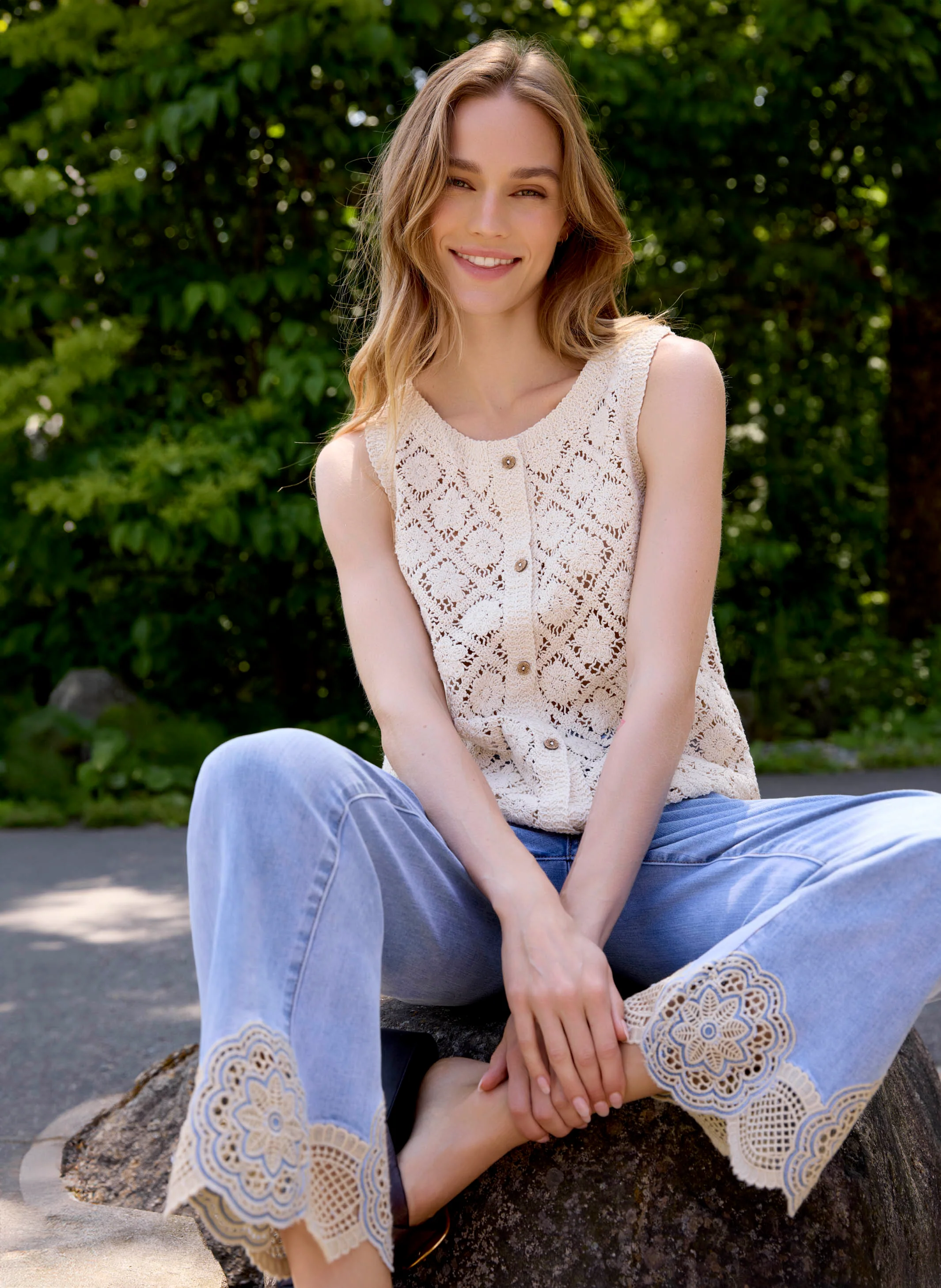 Crochet Cotton Sleeveless Vest - Natural - Image 6
