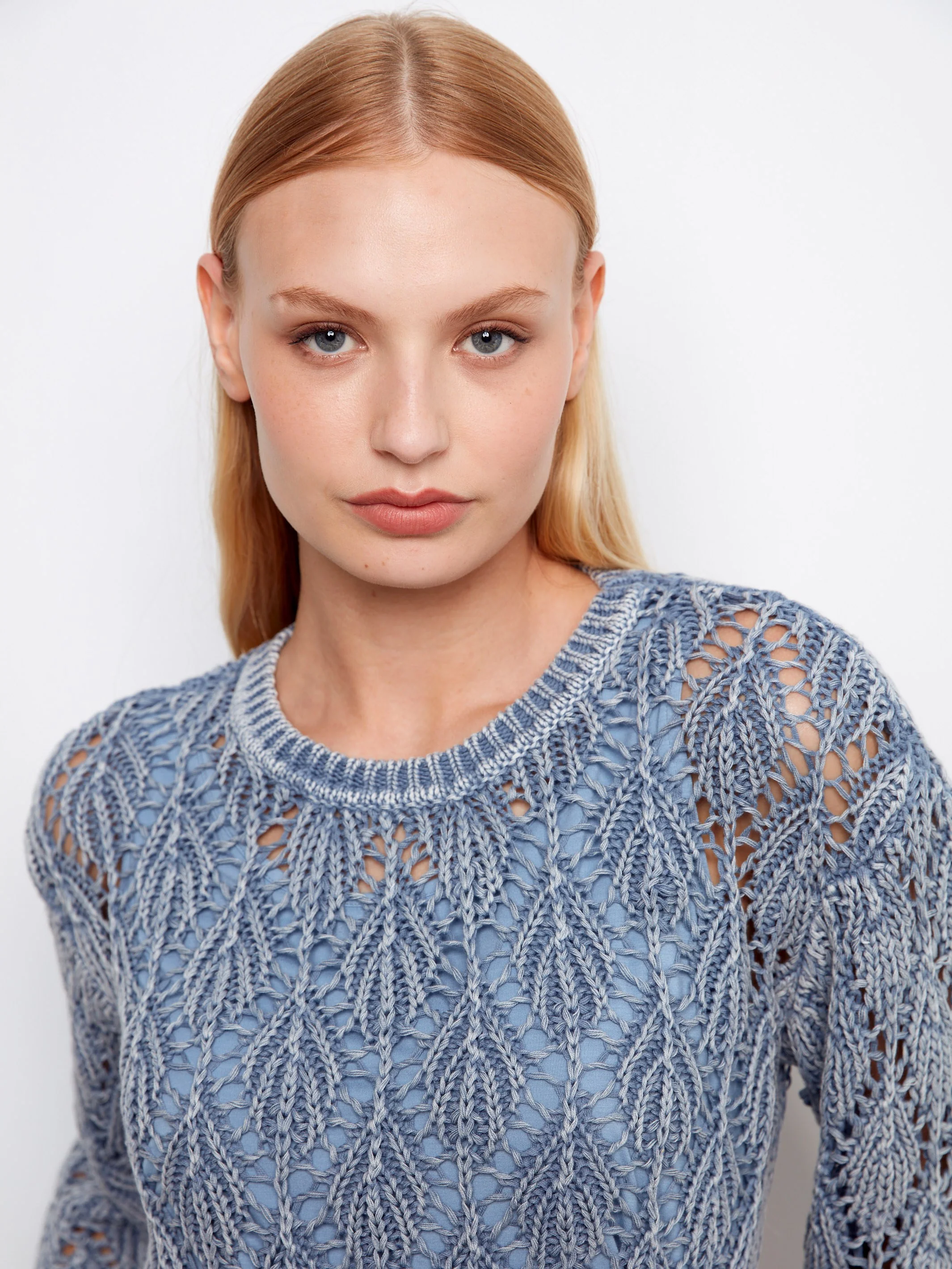 Crochet Crew Neck Sweater - Haze - Image 2