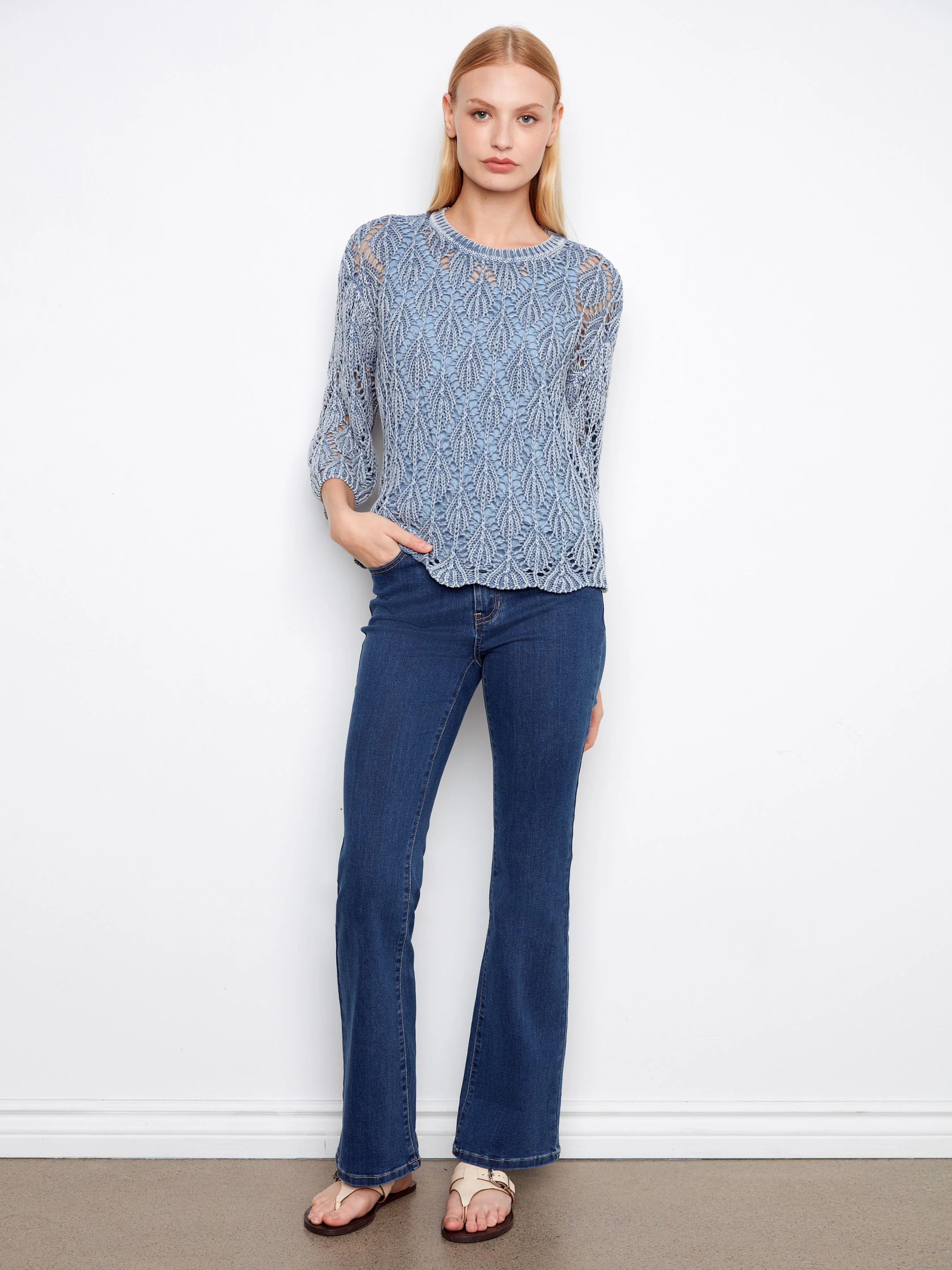 Crochet Crew Neck Sweater - Haze - Image 6