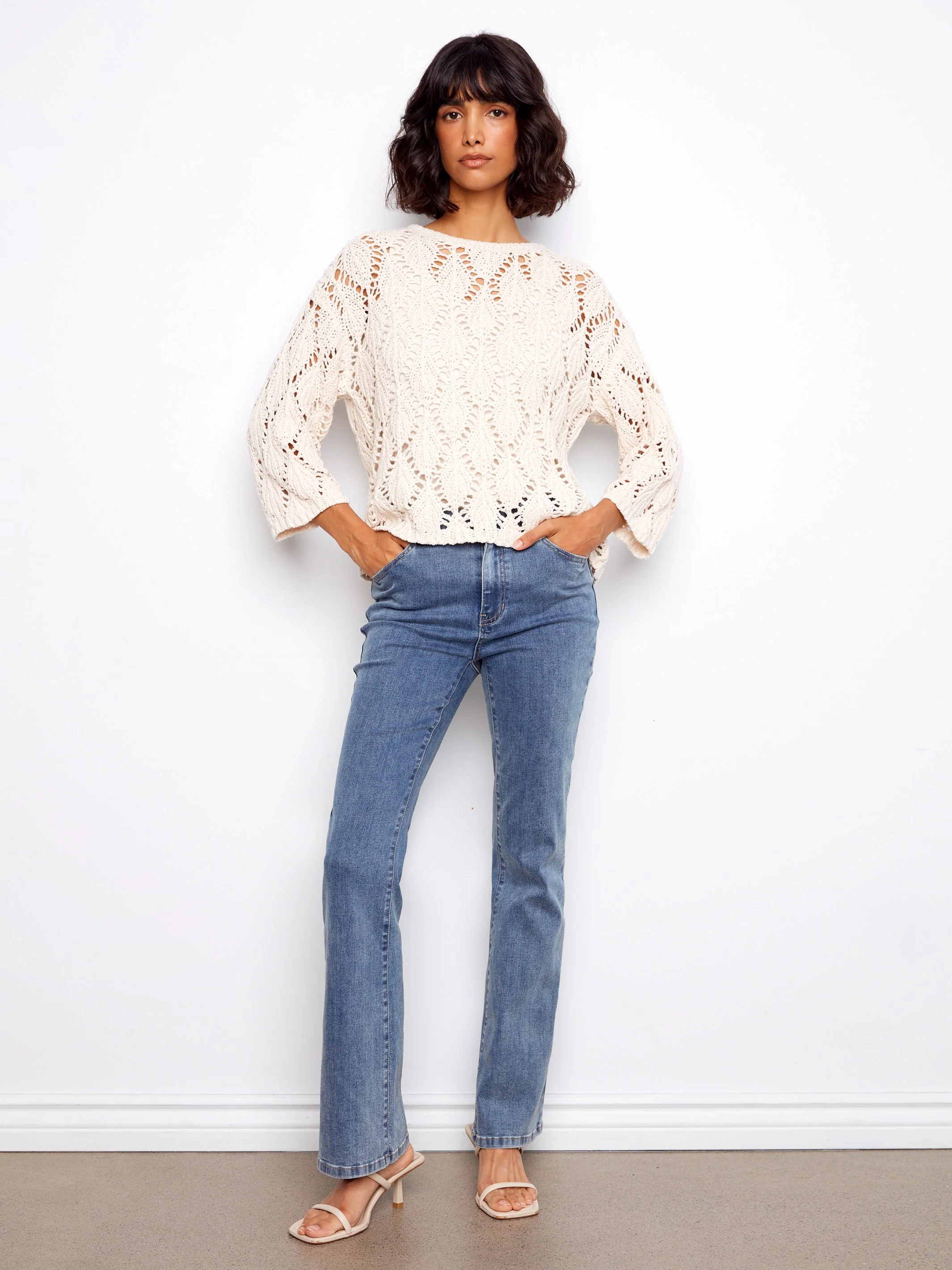 Crochet Crew Neck Sweater - Natural - Image 2