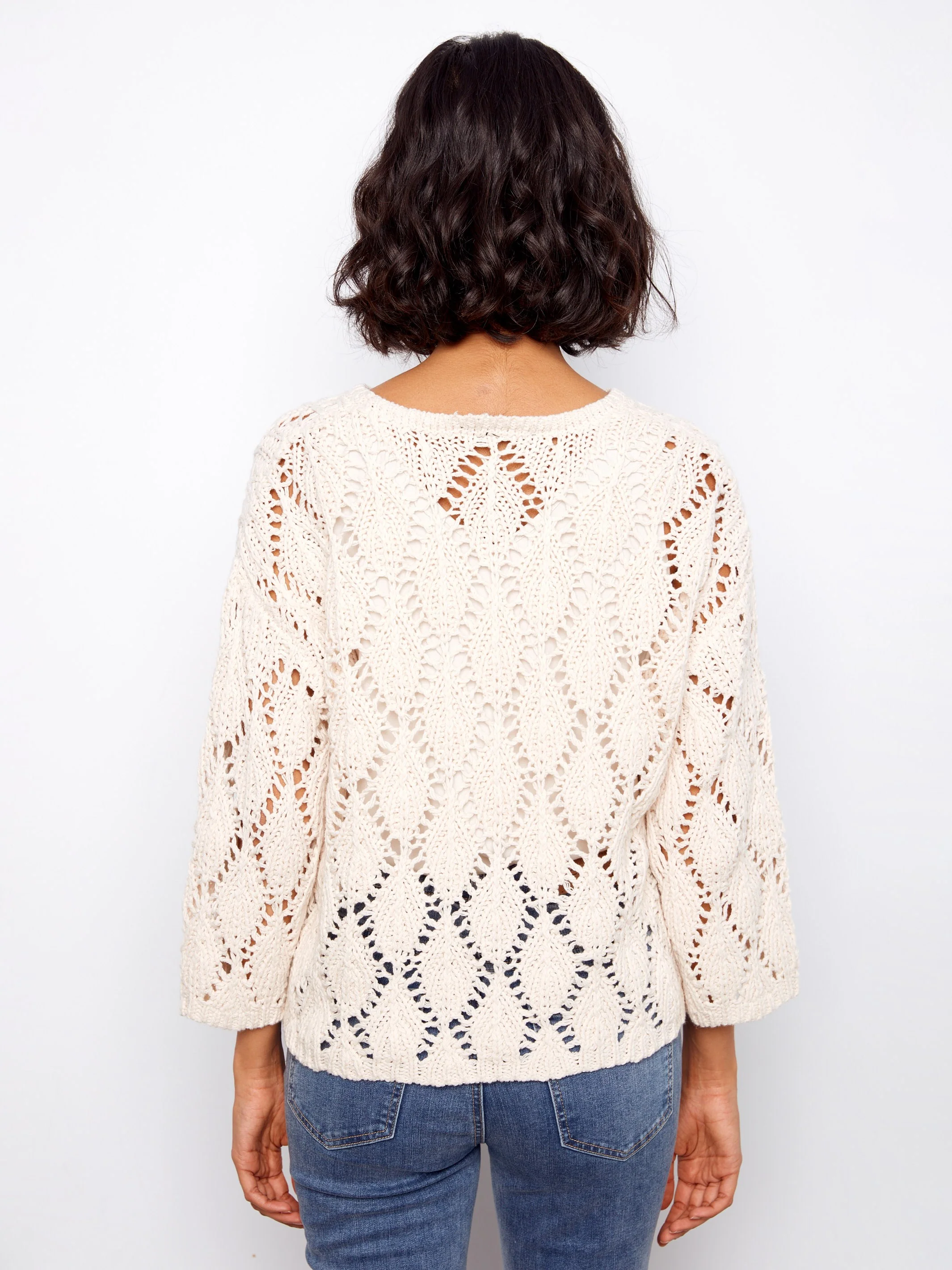 Crochet Crew Neck Sweater - Natural - Image 5