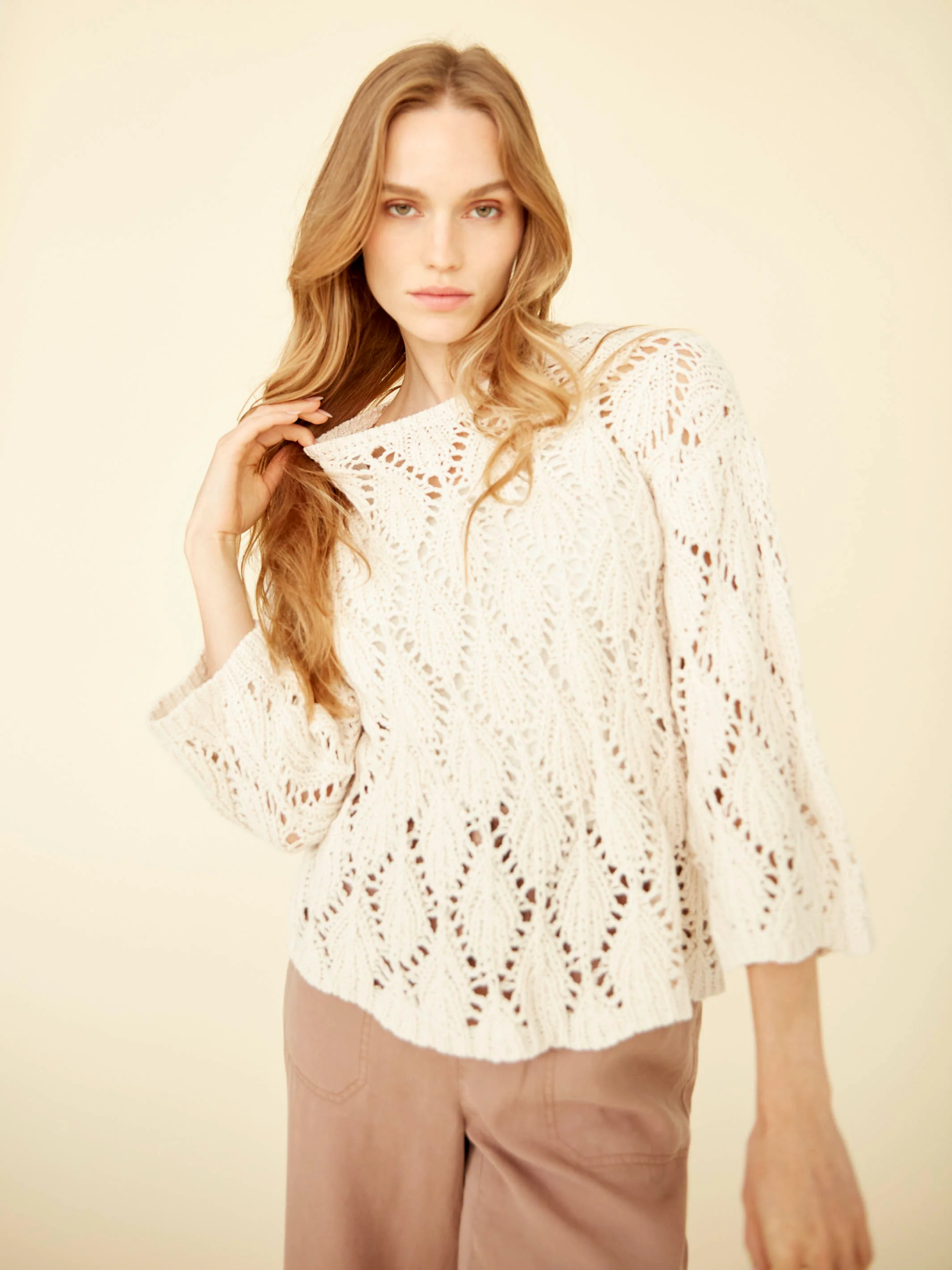 Crochet Crew Neck Sweater - Natural - Image 8