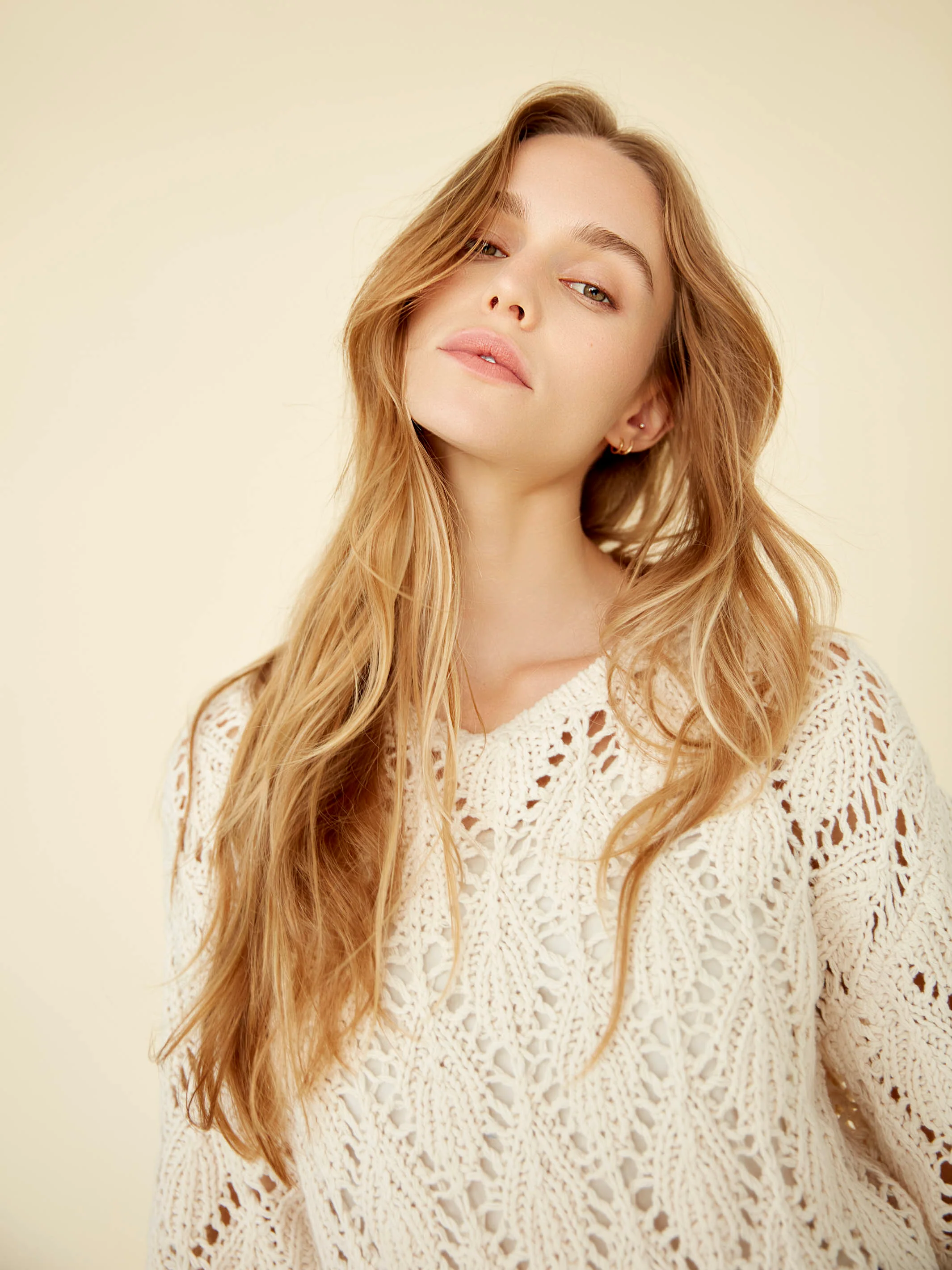 Crochet Crew Neck Sweater - Natural - Image 9