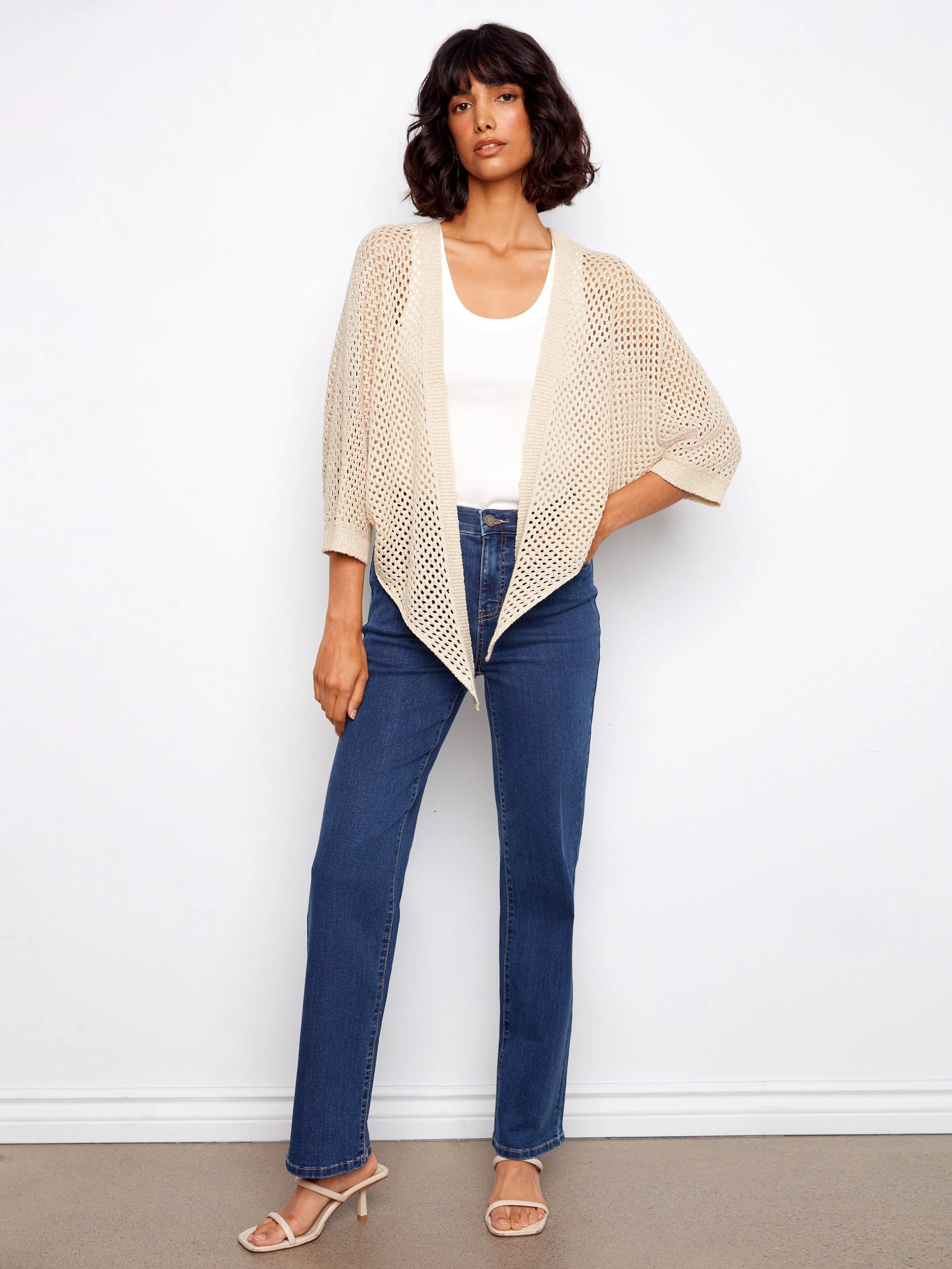 Crochet Lurex Tie-Front Bolero - Gold - Image 3