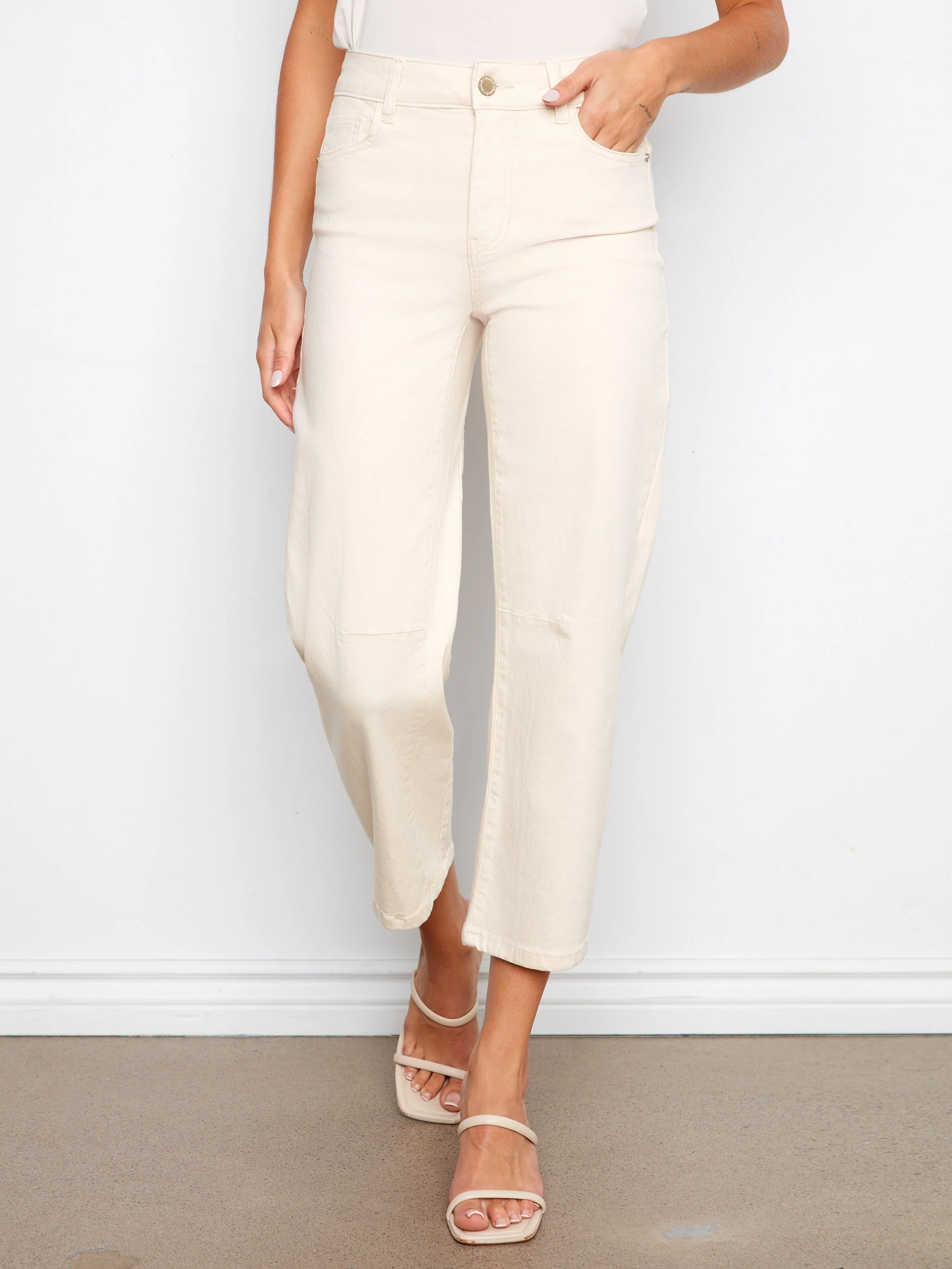 Cropped Barrel Twill Jeans - Natural - Image 3