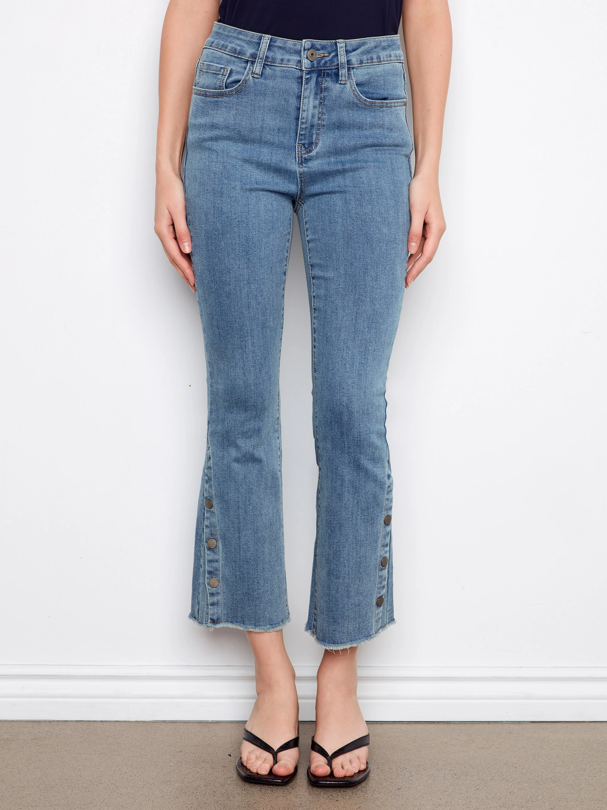 Cropped Bootcut Jeans With Side Snaps - Soft Blue - Image 2