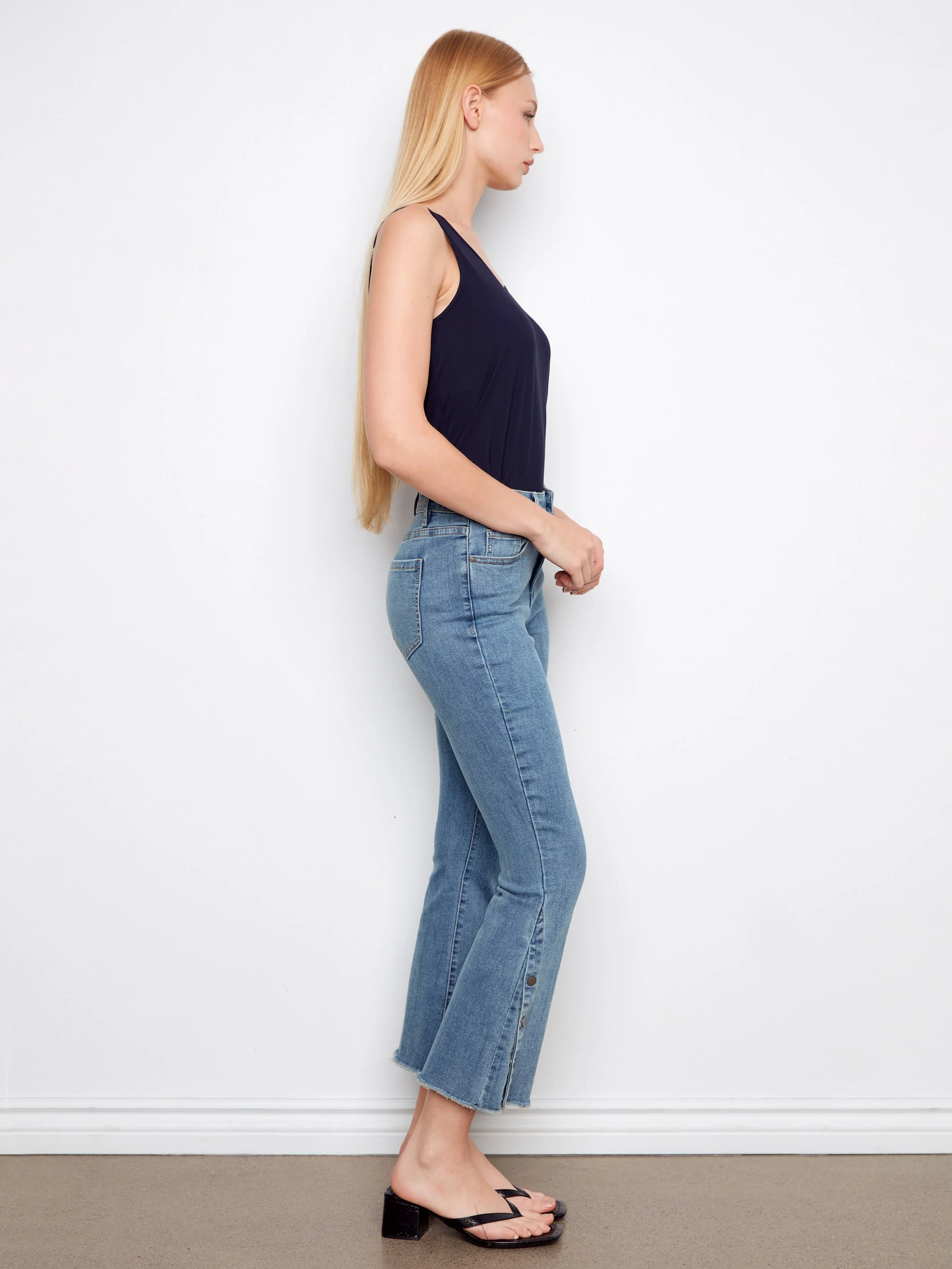 Cropped Bootcut Jeans With Side Snaps - Soft Blue - Image 4