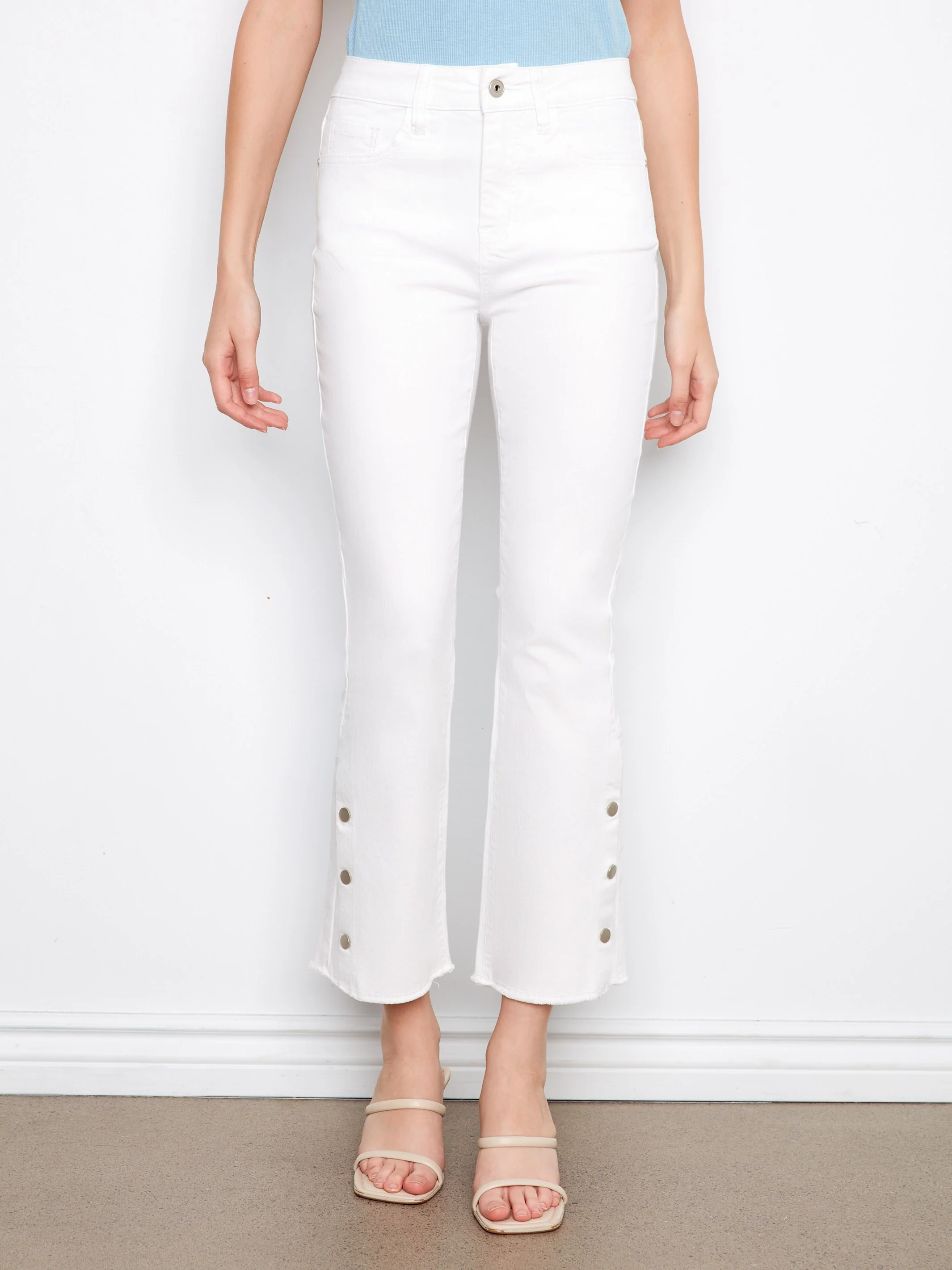 Cropped Bootcut Twill Jeans With Side Snaps - White - Image 2