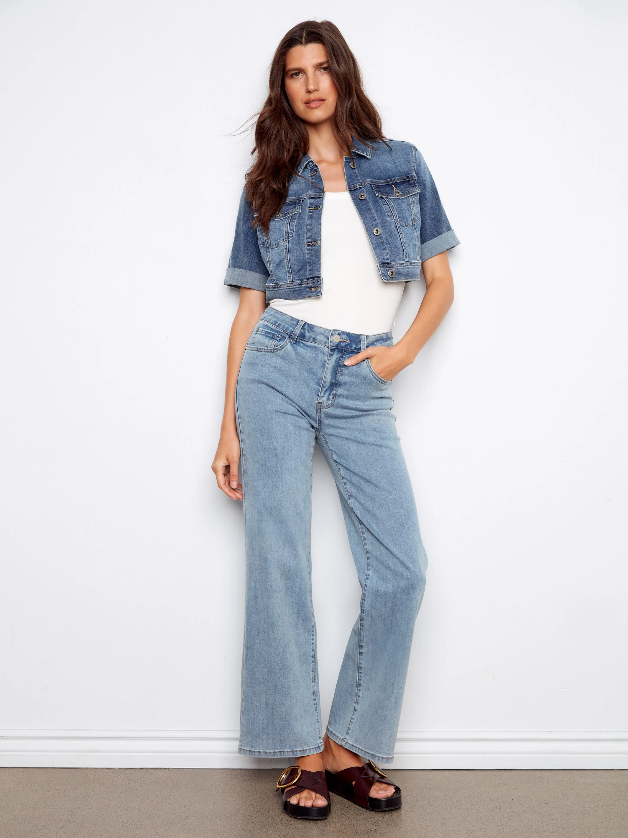 Cropped Denim Jacket - Medium Blue - Image 2