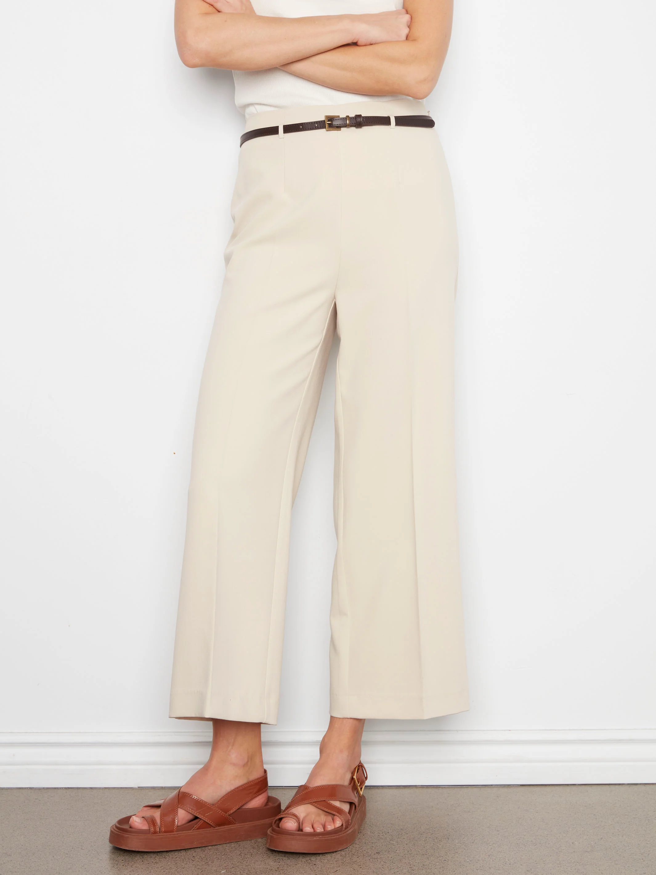 Cropped Dressy Belted Pants - Beige - Image 2