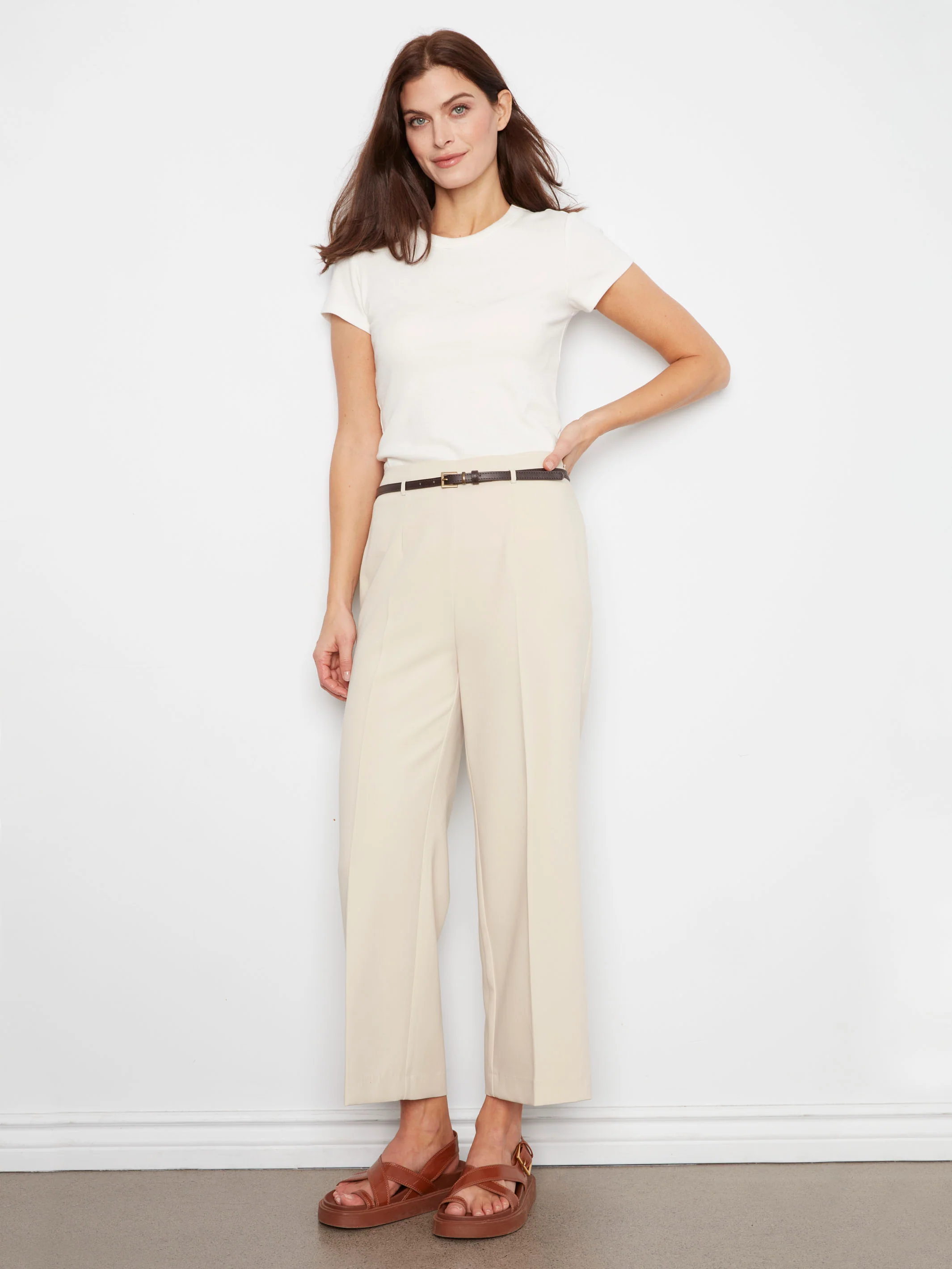 Cropped Dressy Belted Pants - Beige - Image 3