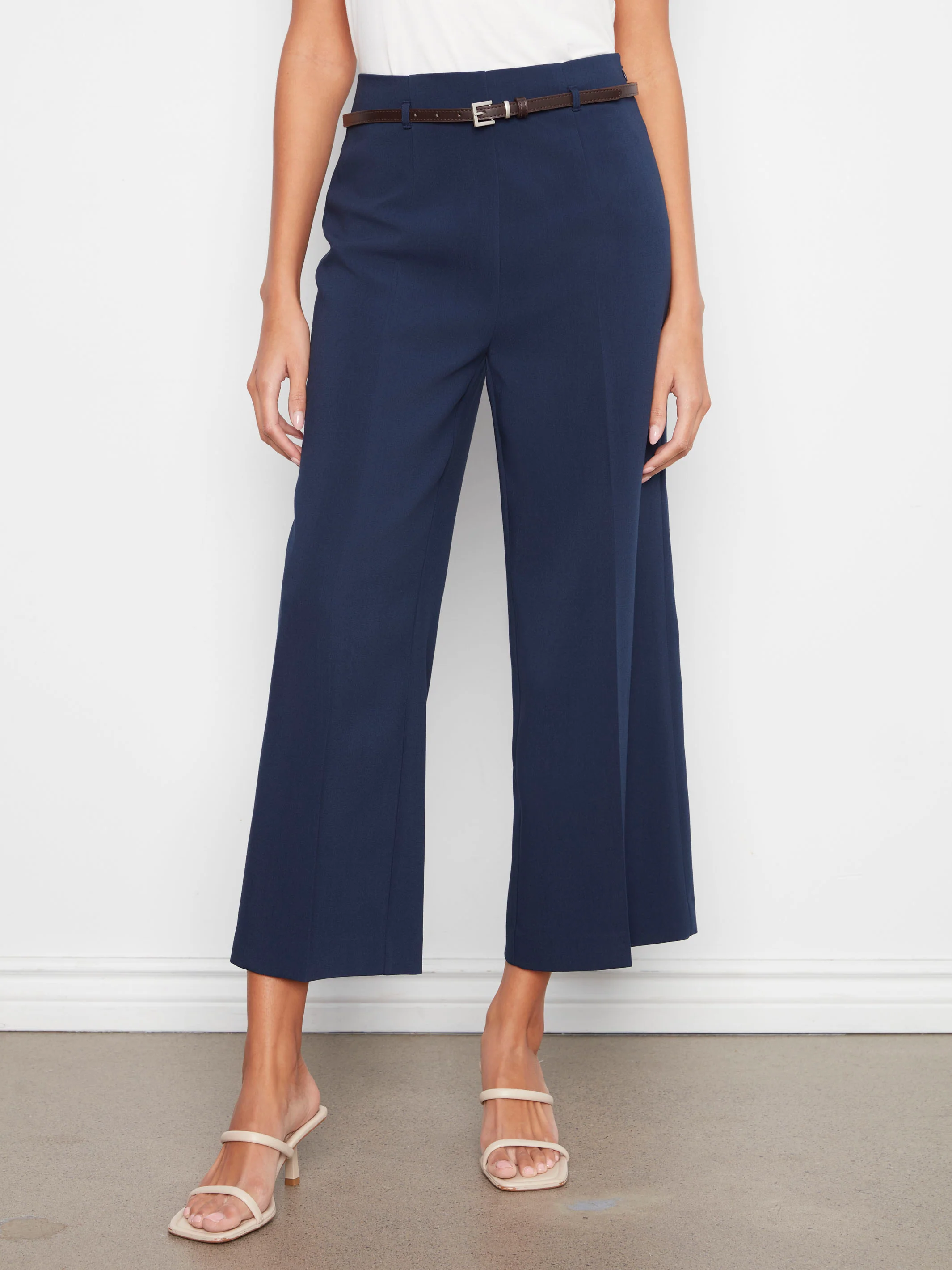 Cropped Dressy Belted Pants - Navy - Image 2