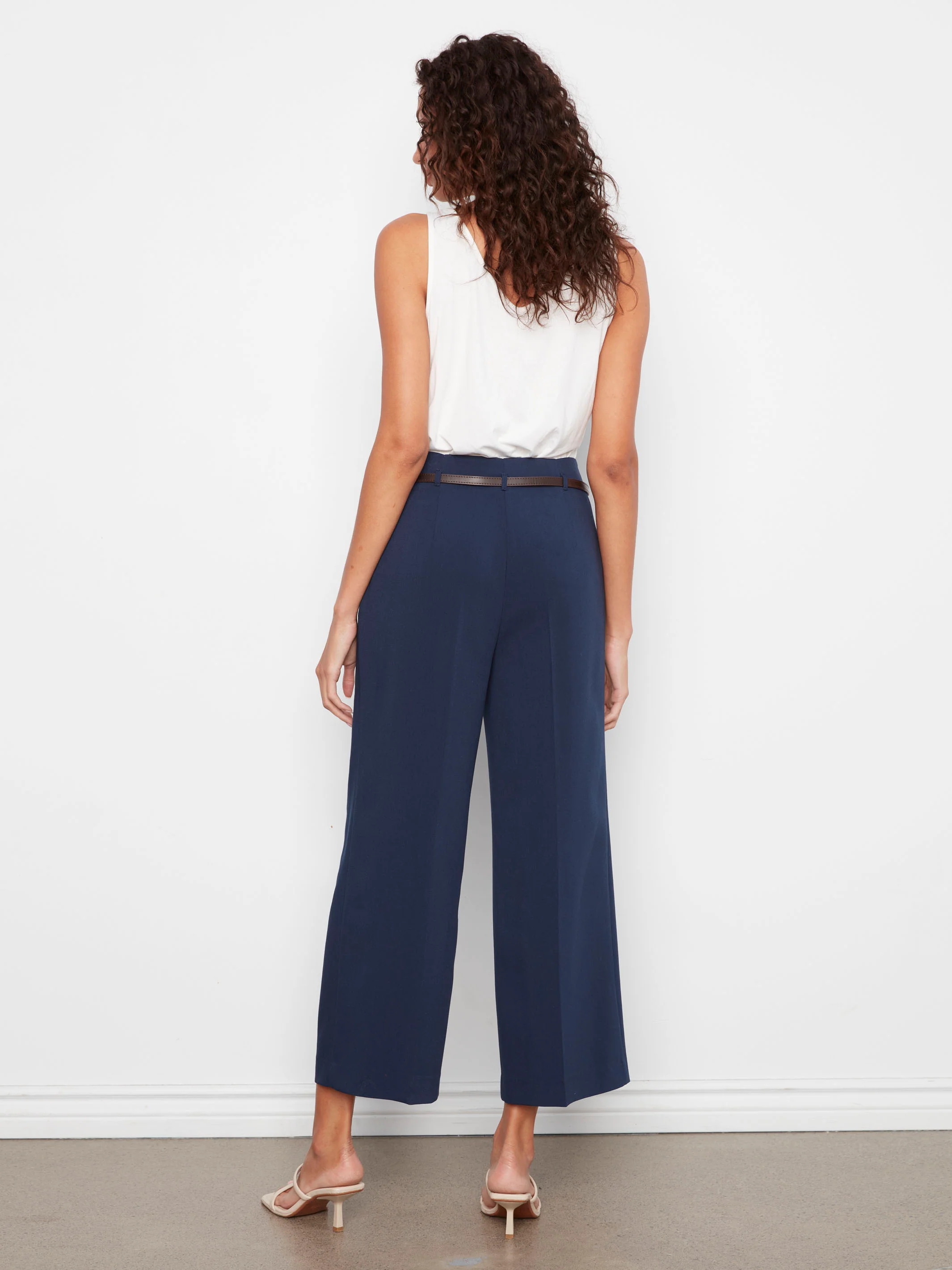 Cropped Dressy Belted Pants - Navy - Image 4