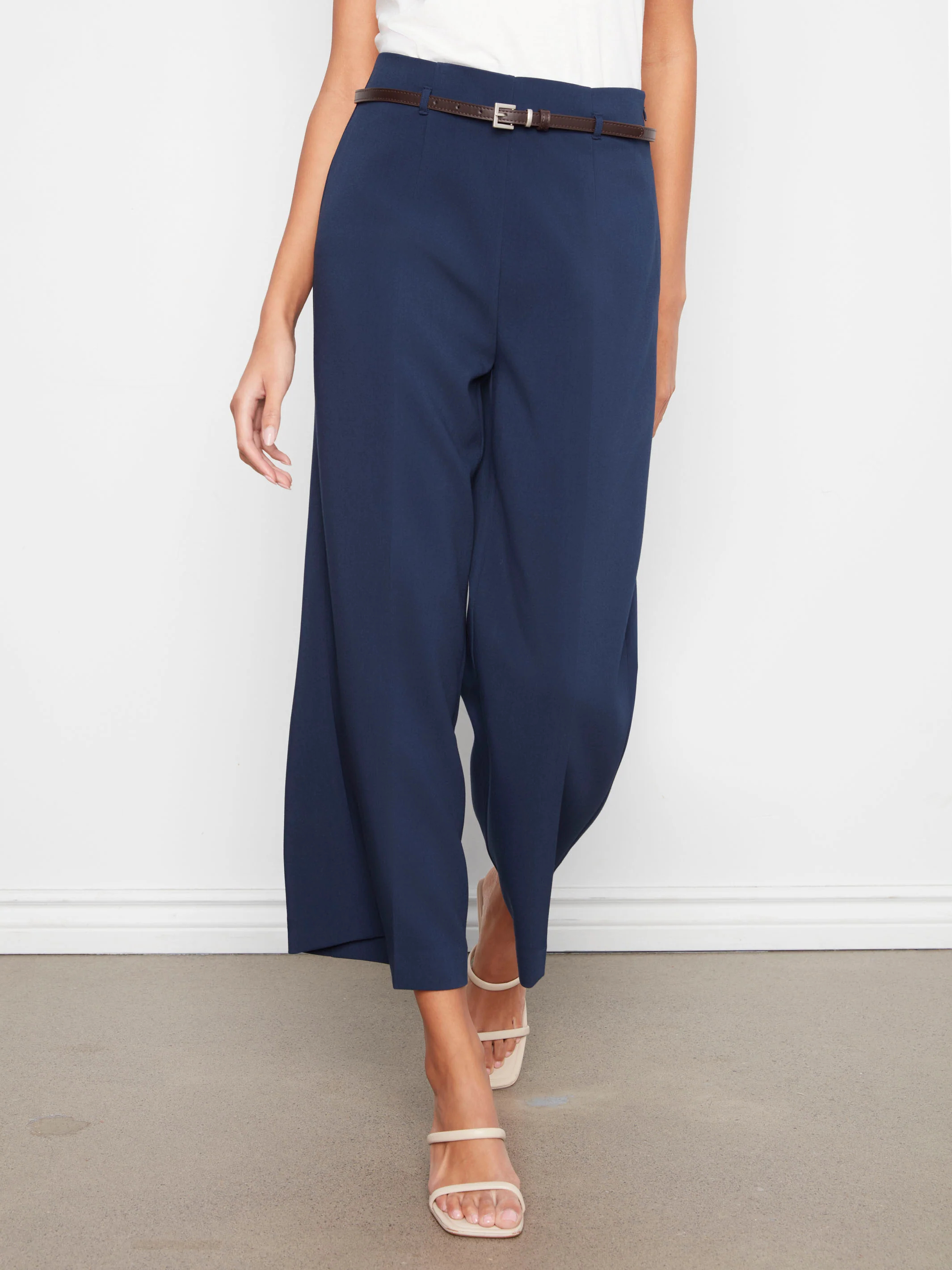 Cropped Dressy Belted Pants - Navy - Image 6