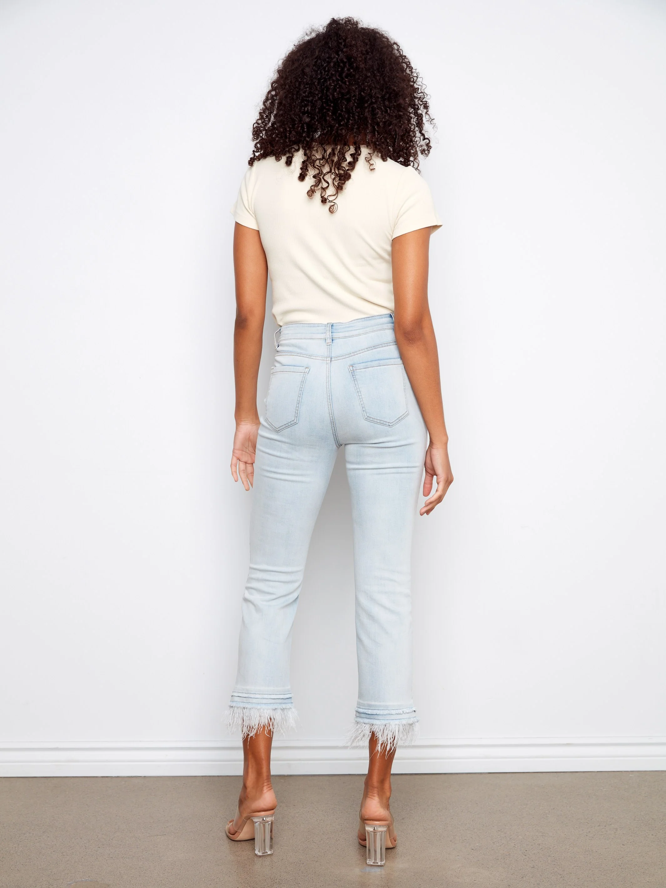 Cropped Jeans With Removable Feather Hem - Bleach Blue - Image 4