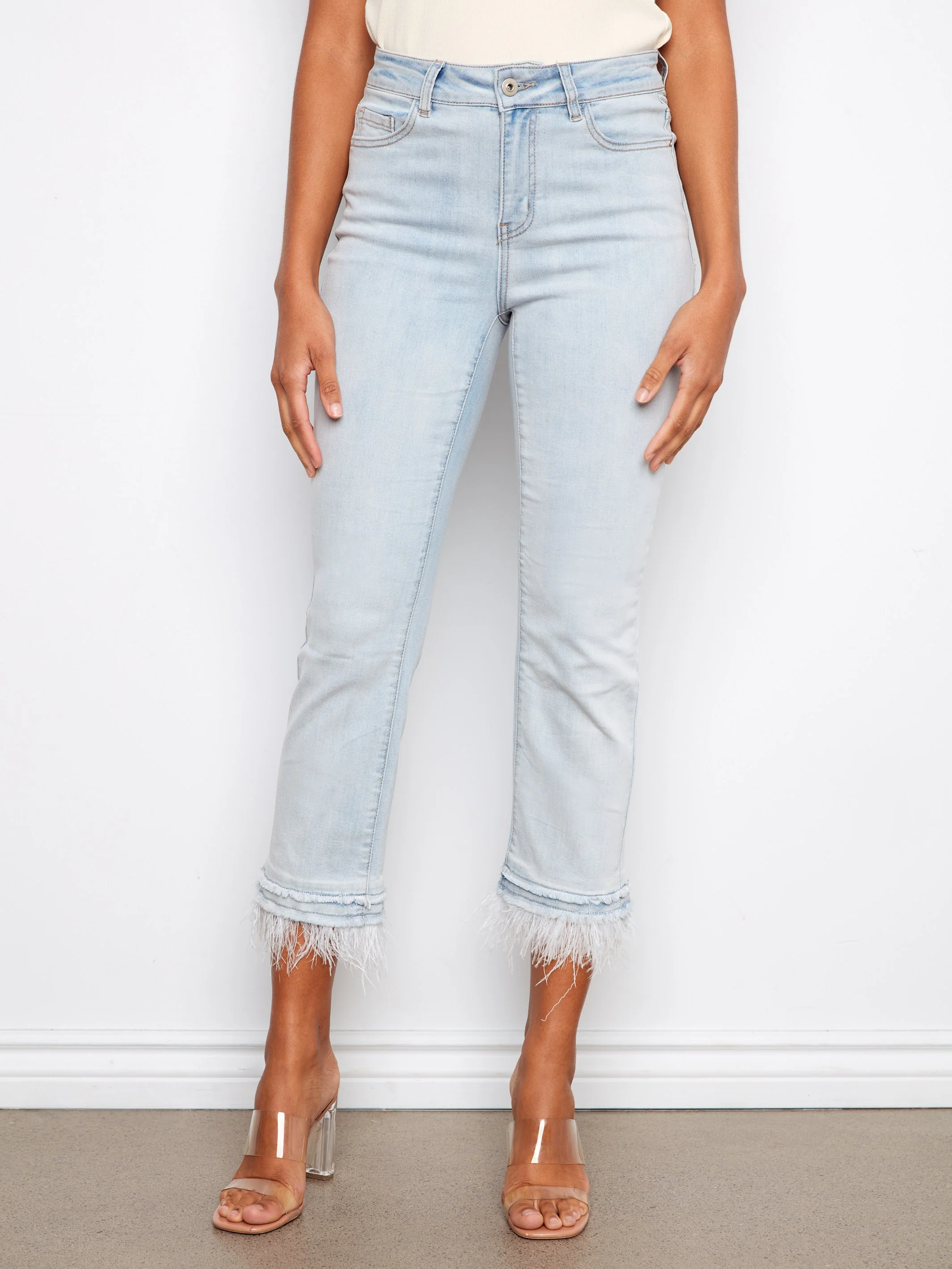 Cropped Jeans With Removable Feather Hem - Bleach Blue - Image 5