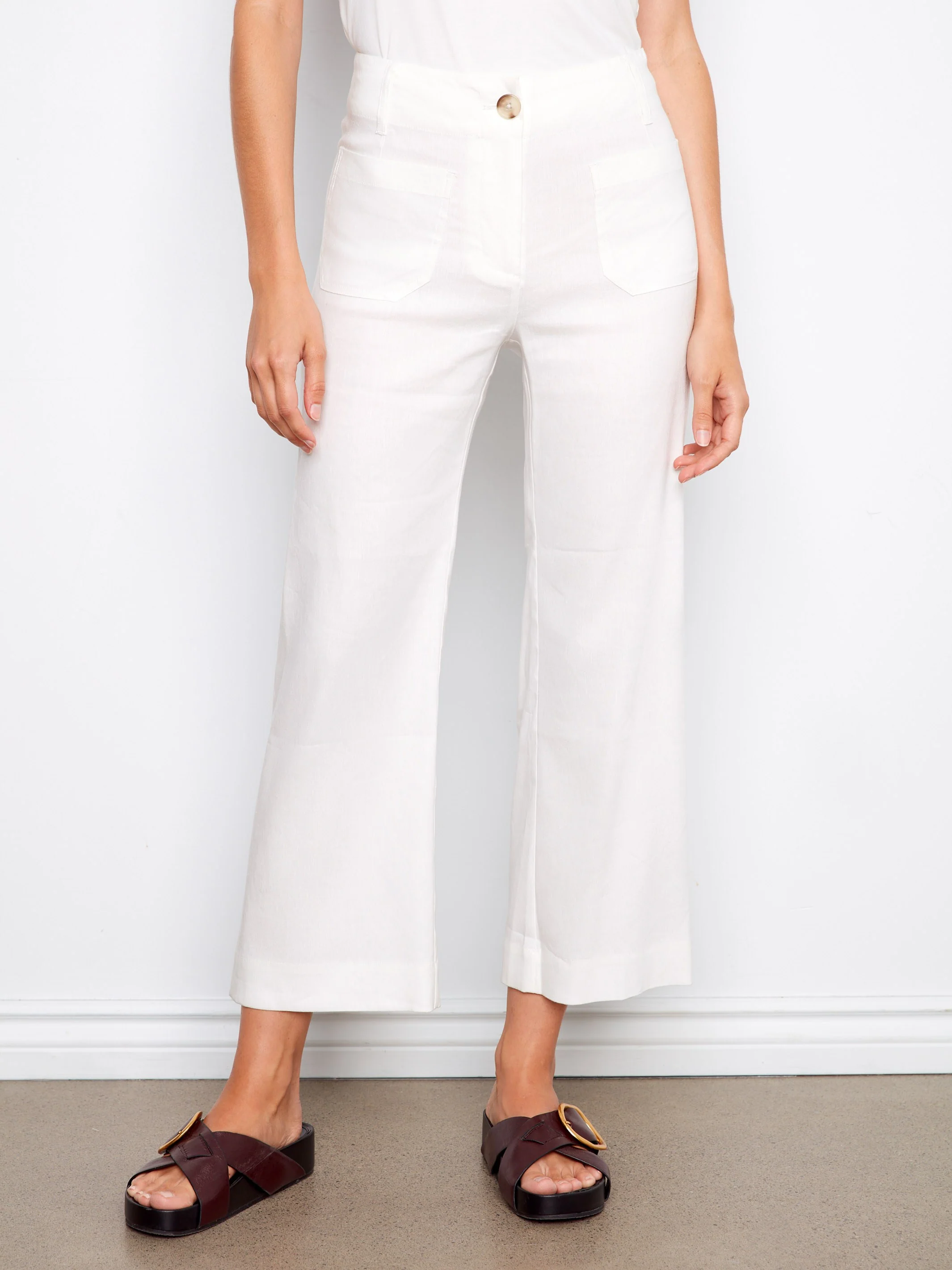 Cropped Linen Blend Pants - White - Image 5