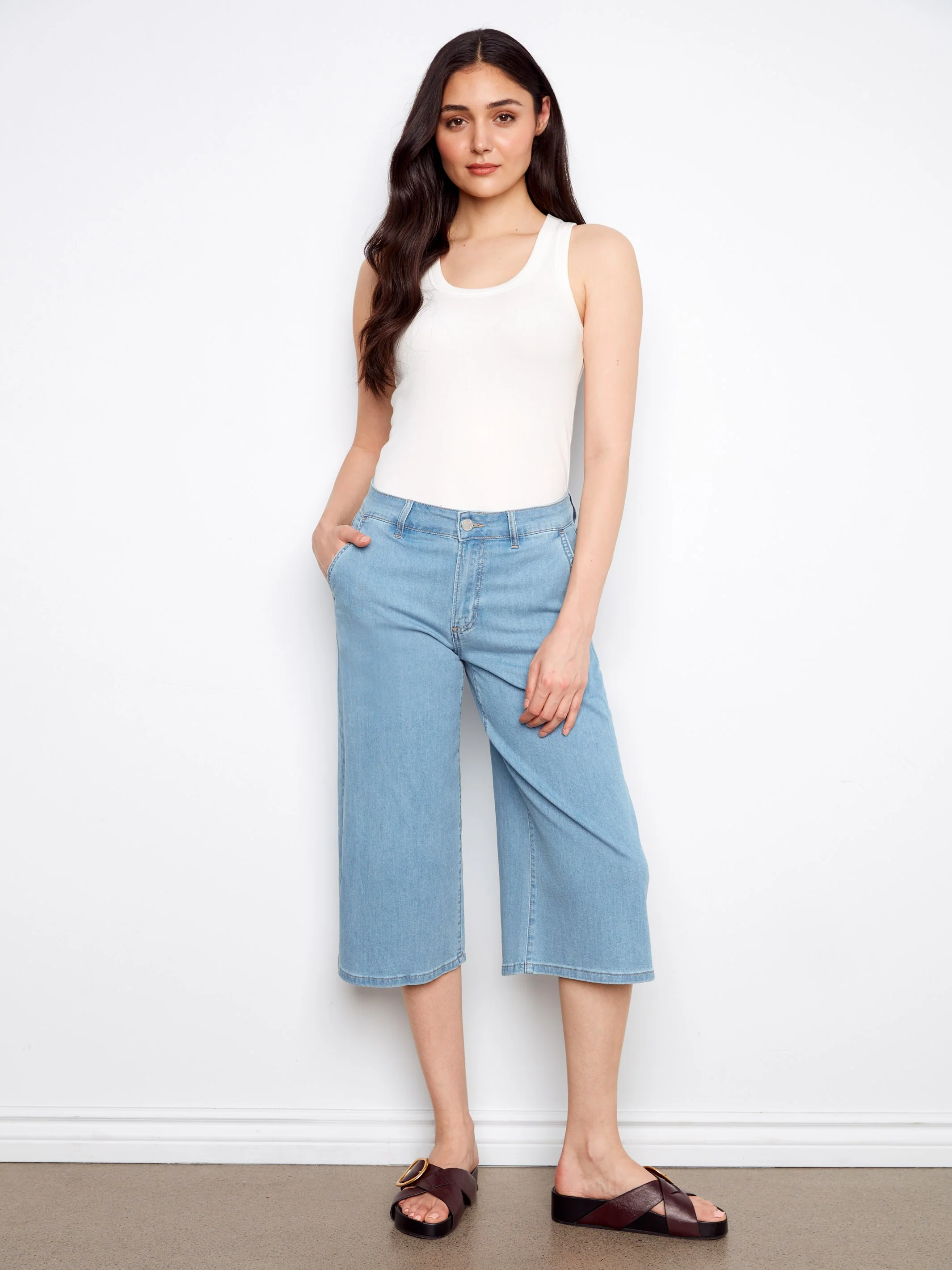 Cropped Palazzo Jeans - Light Blue - Image 2