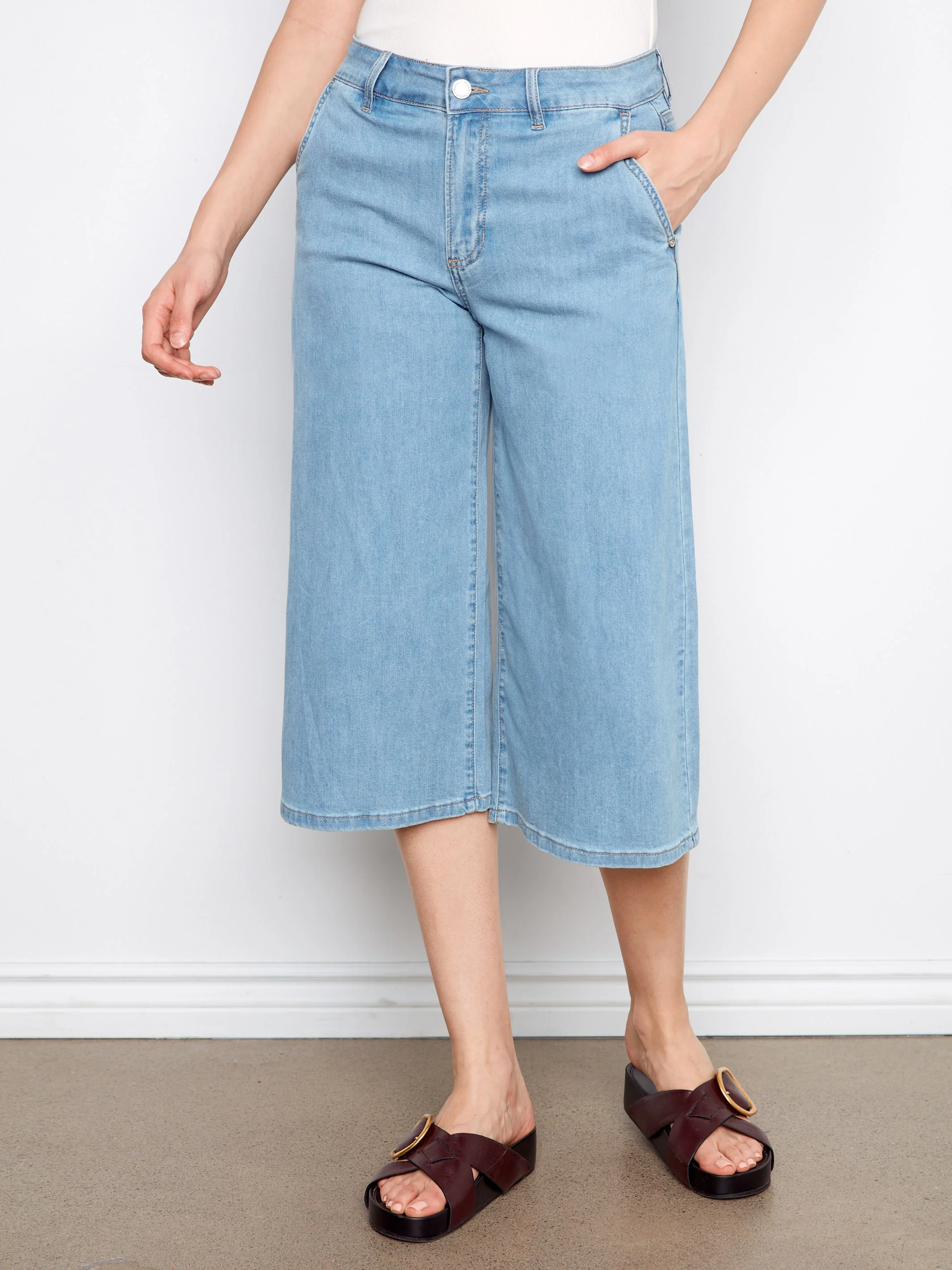 Cropped Palazzo Jeans - Light Blue - Image 3