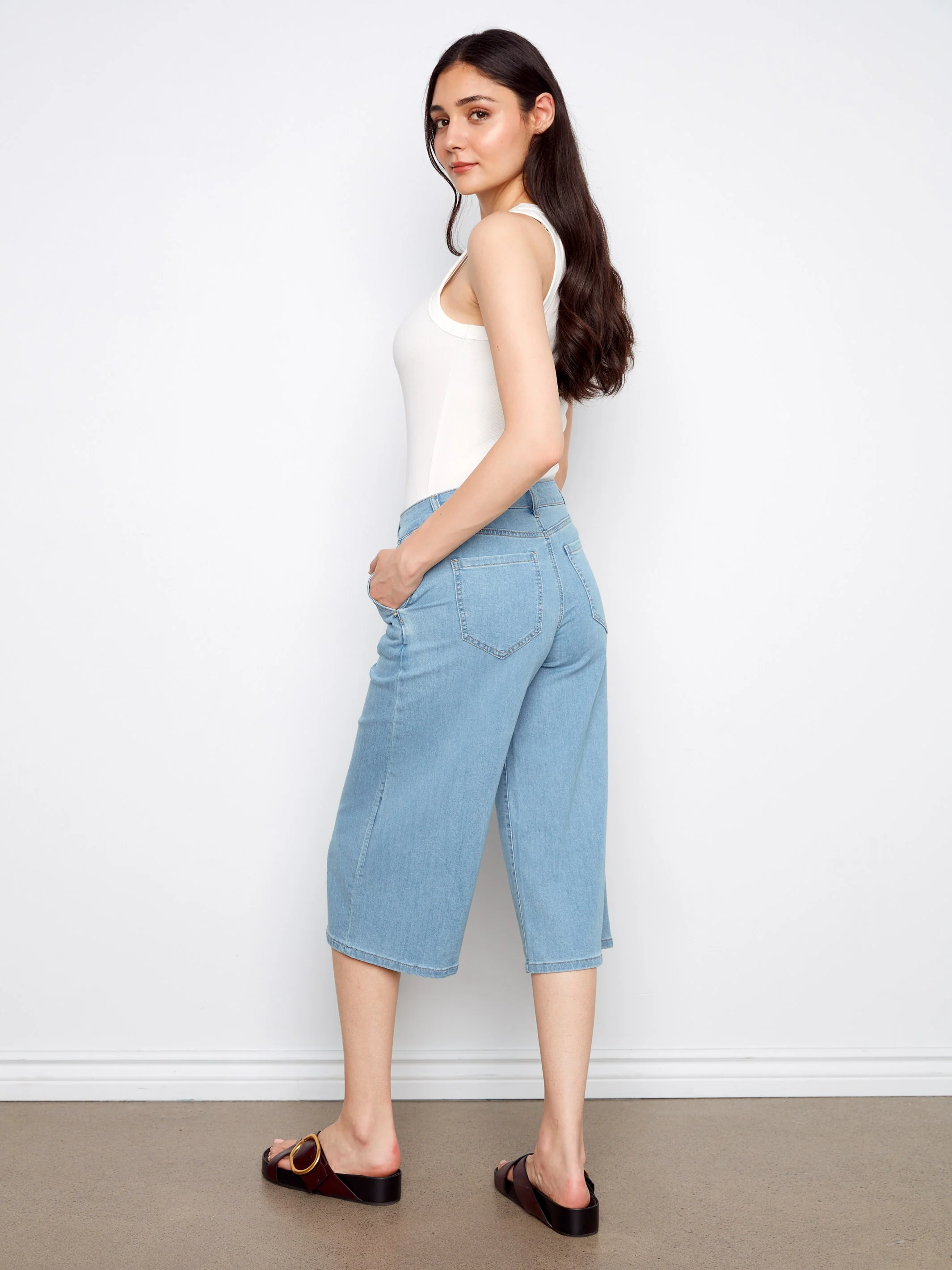 Cropped Palazzo Jeans - Light Blue - Image 4