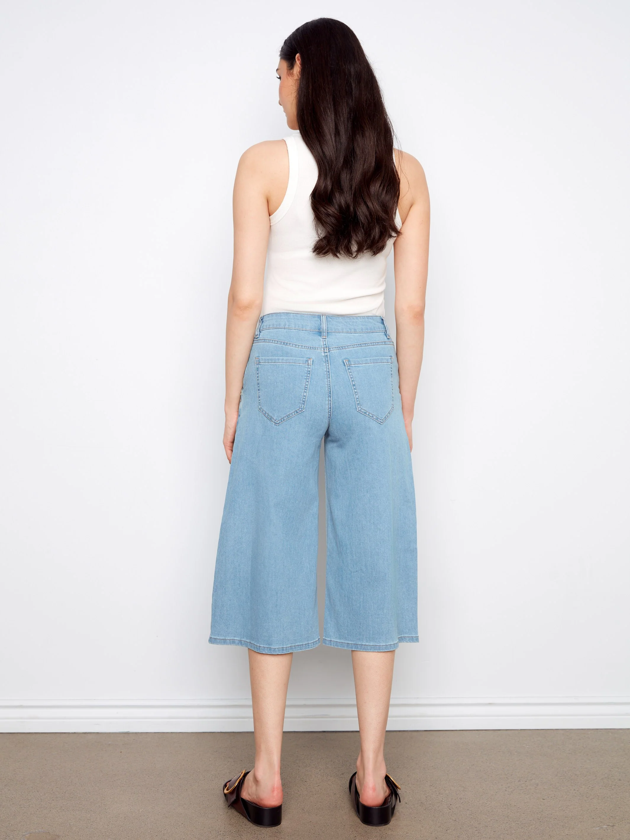 Cropped Palazzo Jeans - Light Blue - Image 5