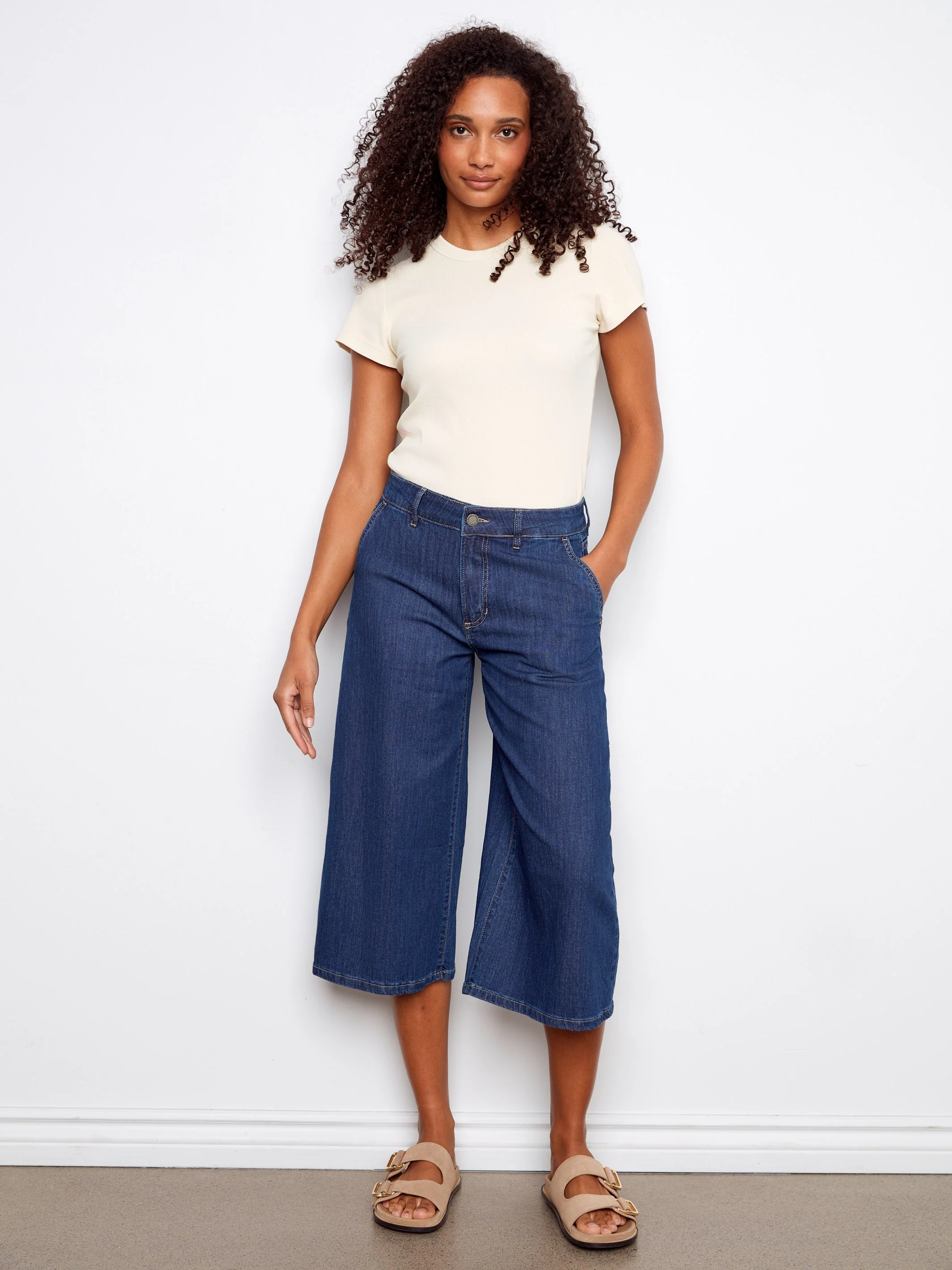 Cropped Palazzo Jeans - Indigo - Image 3
