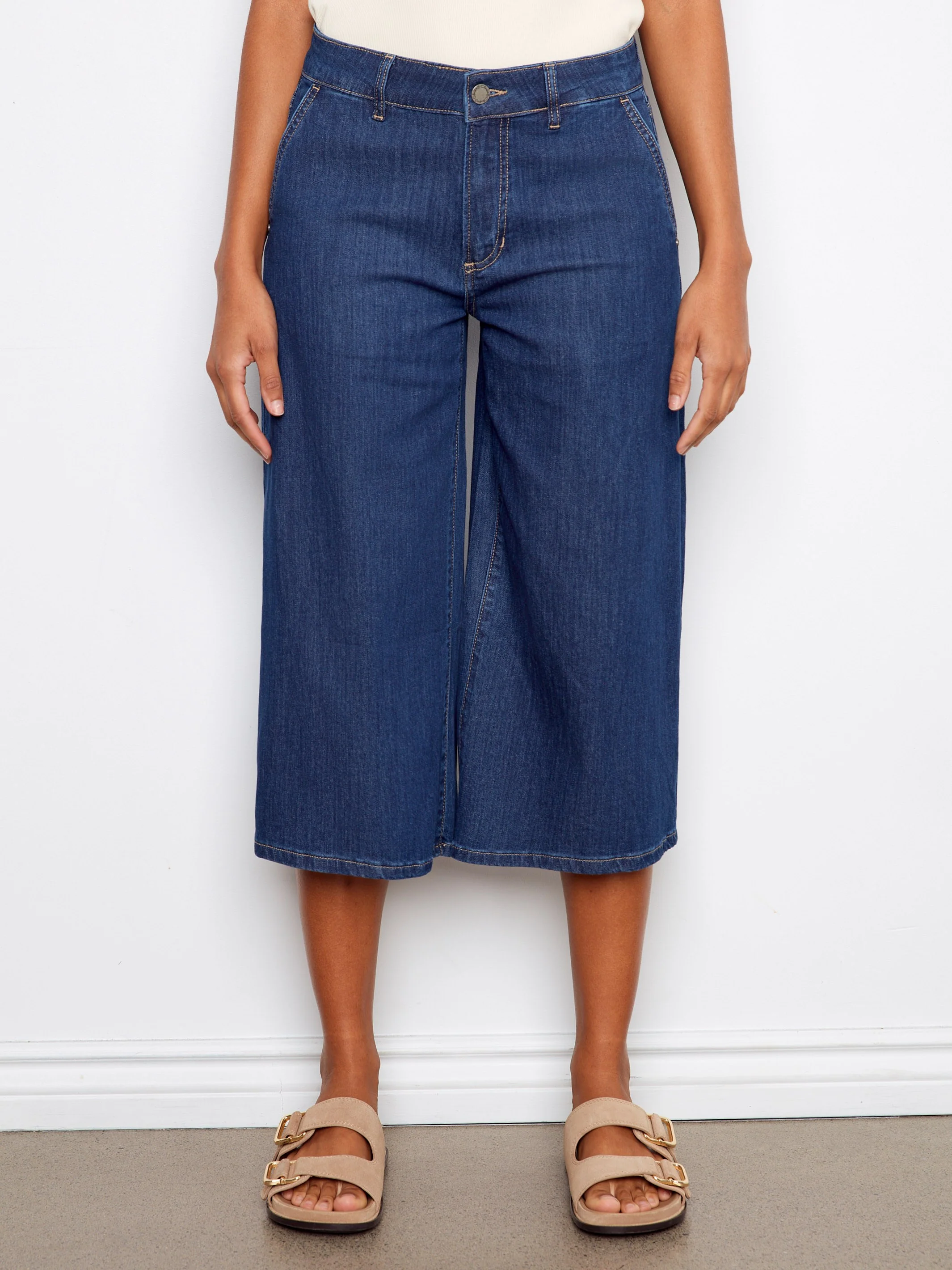 Cropped Palazzo Jeans - Indigo - Image 4