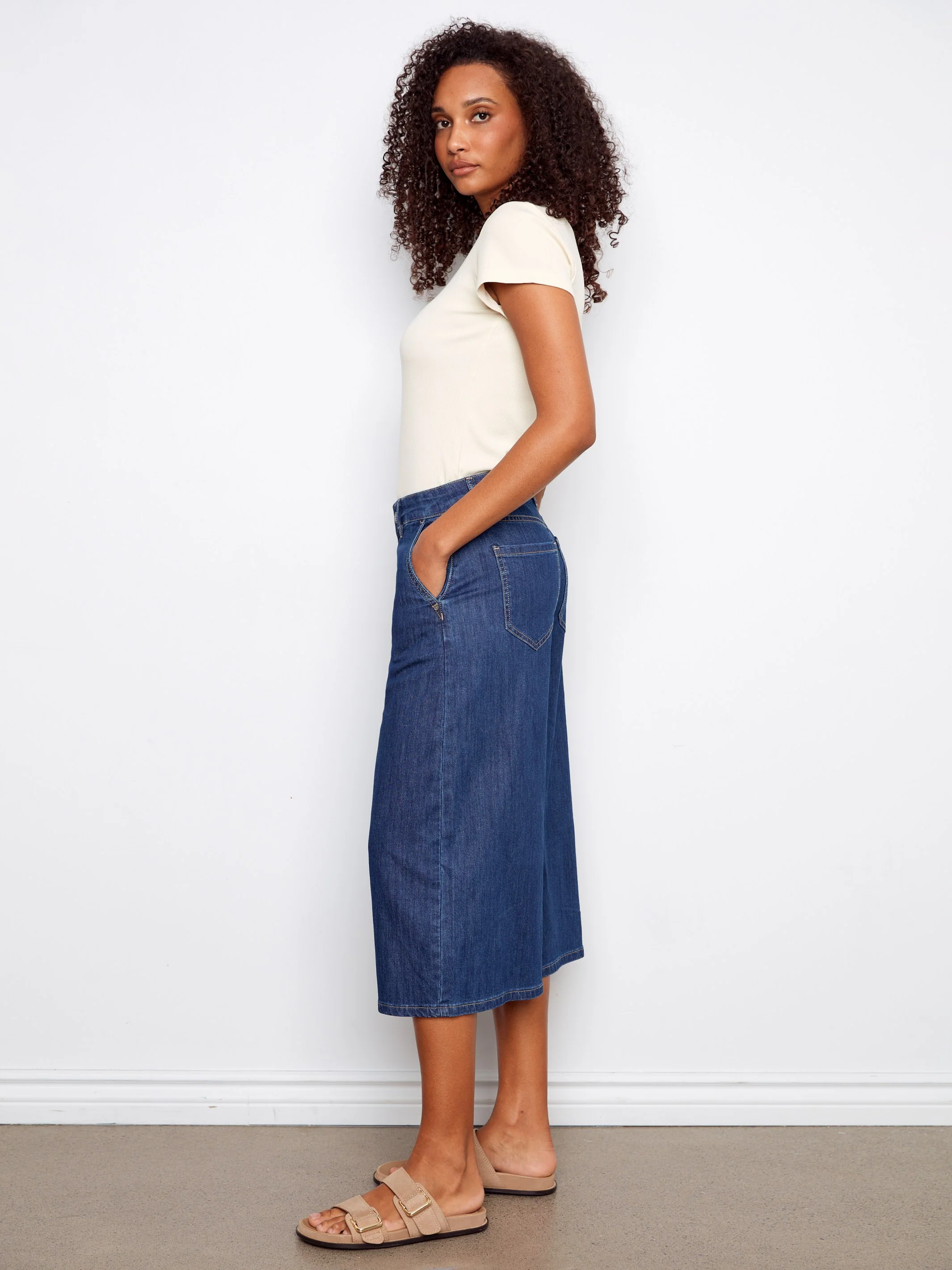 Cropped Palazzo Jeans - Indigo - Image 5