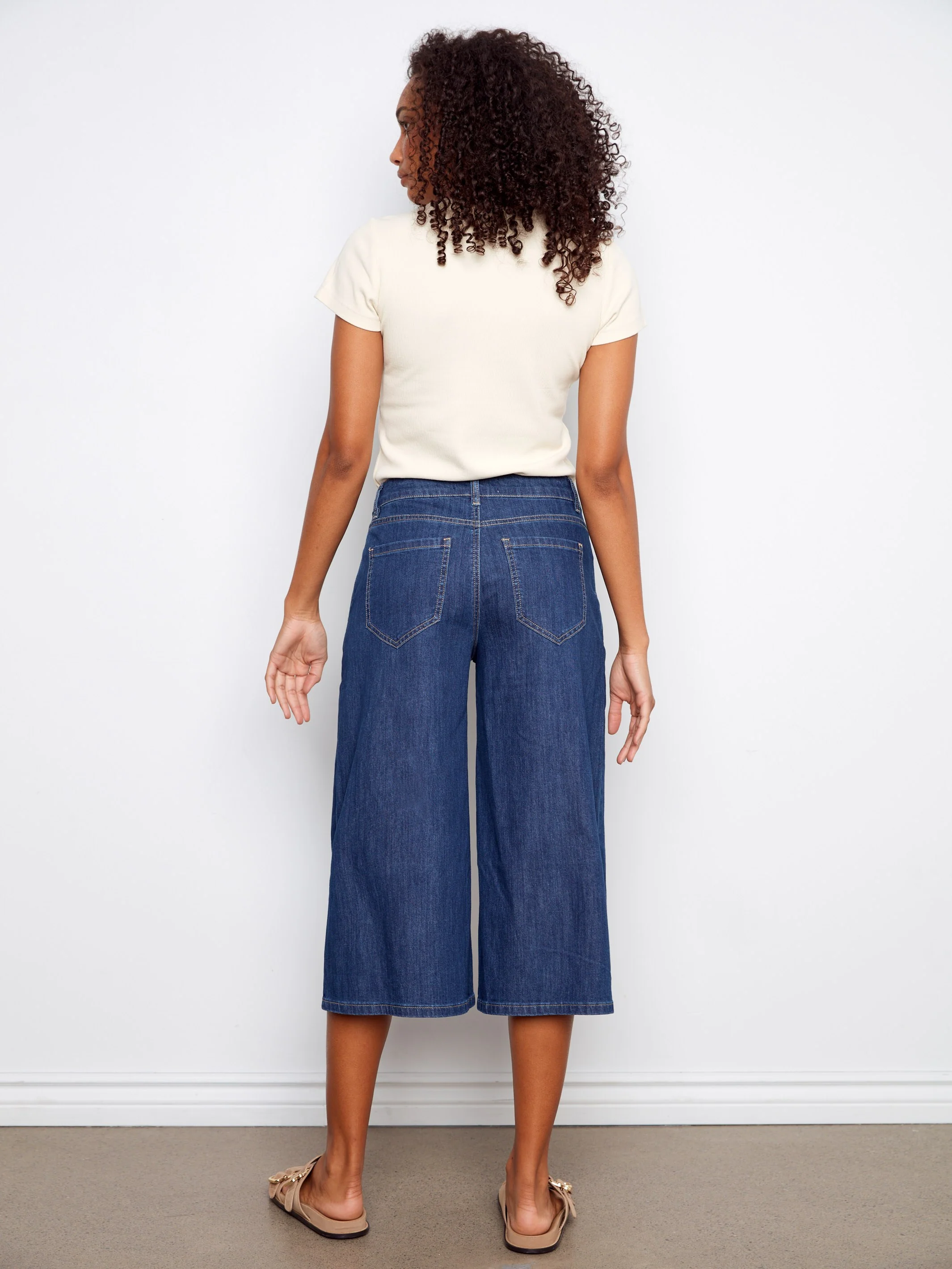 Cropped Palazzo Jeans - Indigo - Image 6