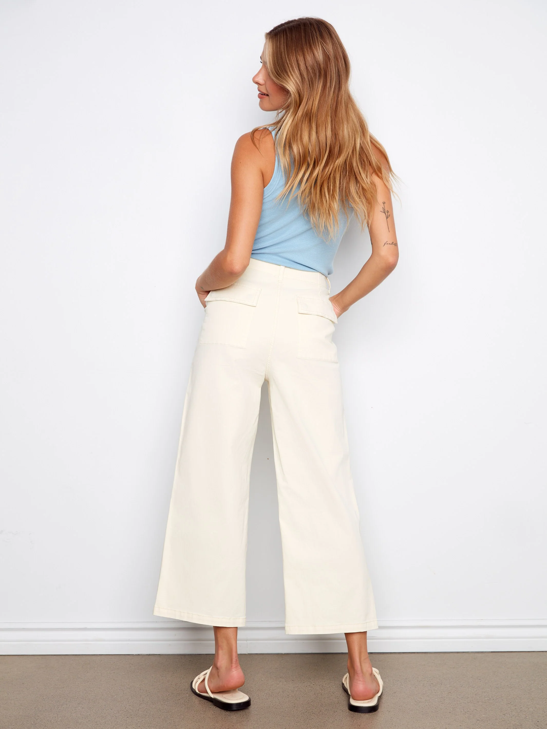 Cropped Utility Pocket Twill Pants - Natural - Image 4