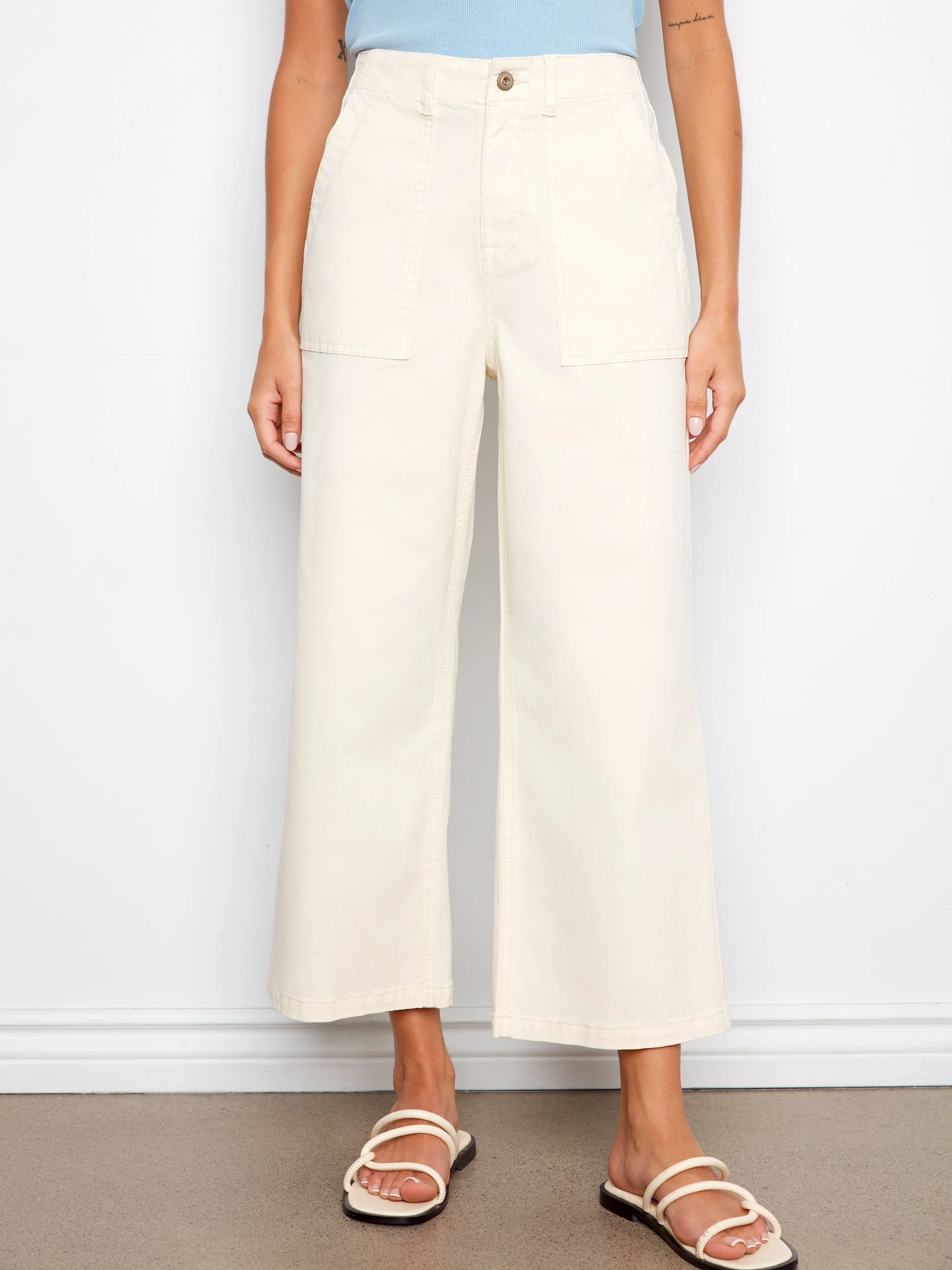 Cropped Utility Pocket Twill Pants - Natural - Image 7