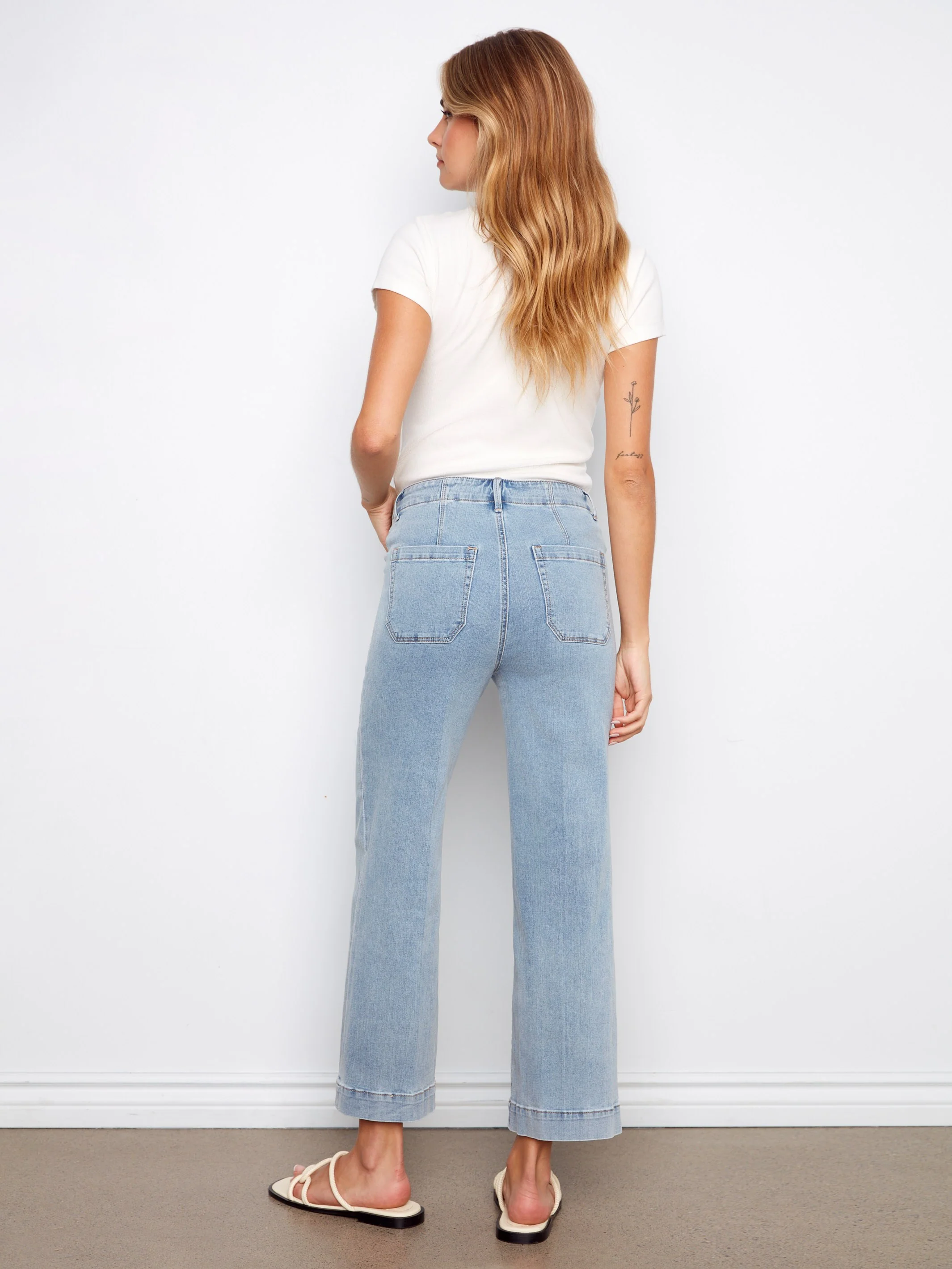 Cropped Wide Leg Stretch Jeans - Light Blue - Image 6