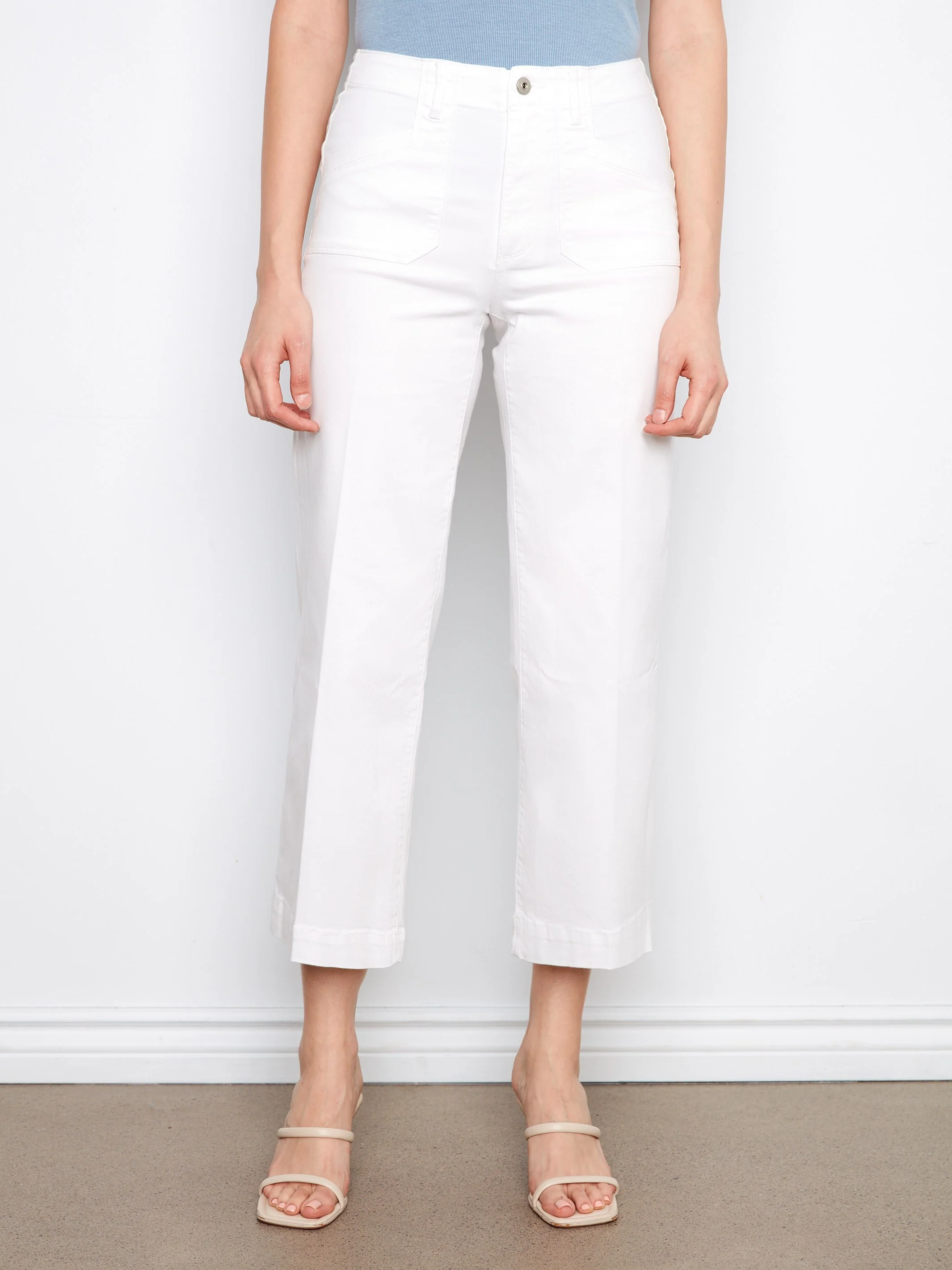 Cropped Wide Leg Stretch Twill Jeans - White - Image 2