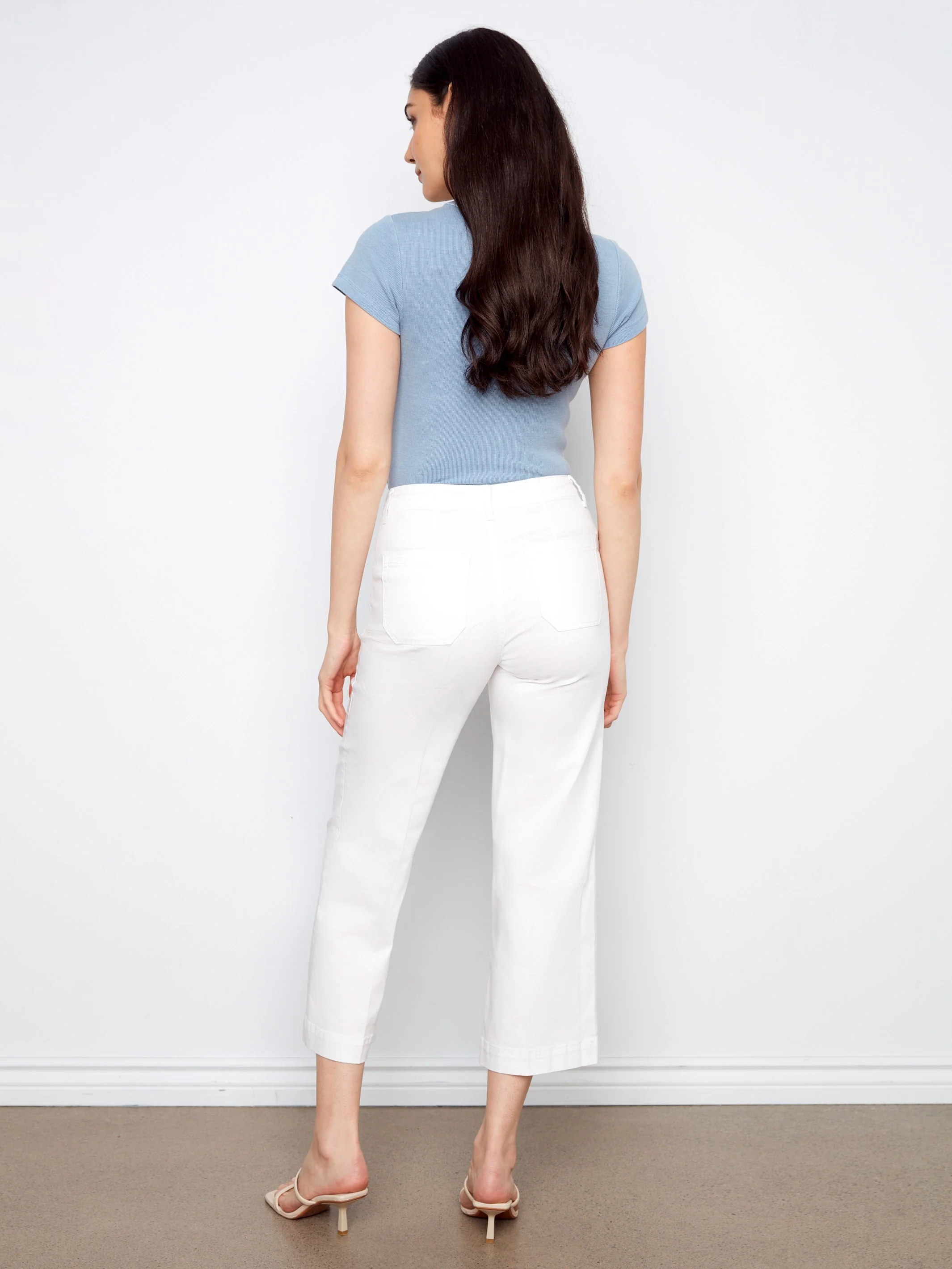 Cropped Wide Leg Stretch Twill Jeans - White - Image 5